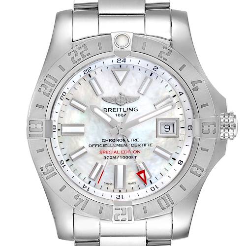 Photo of Breitling Aeromarine Avenger II GMT Mother of Pearl Steel Watch A32390 Box Card