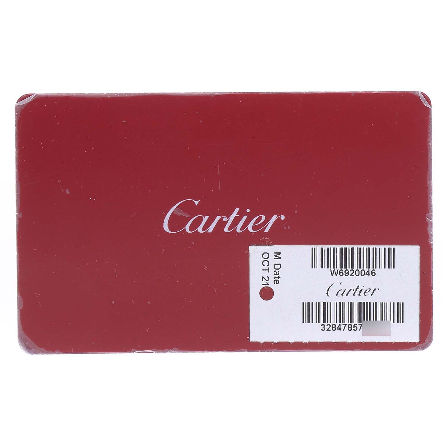The image shows a red Cartier warranty card for the Ballon Bleu model.