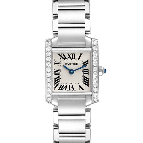 Photo of Cartier Tank Francaise Small Steel Diamond Bezel Ladies Watch W4TA0008 Box Card