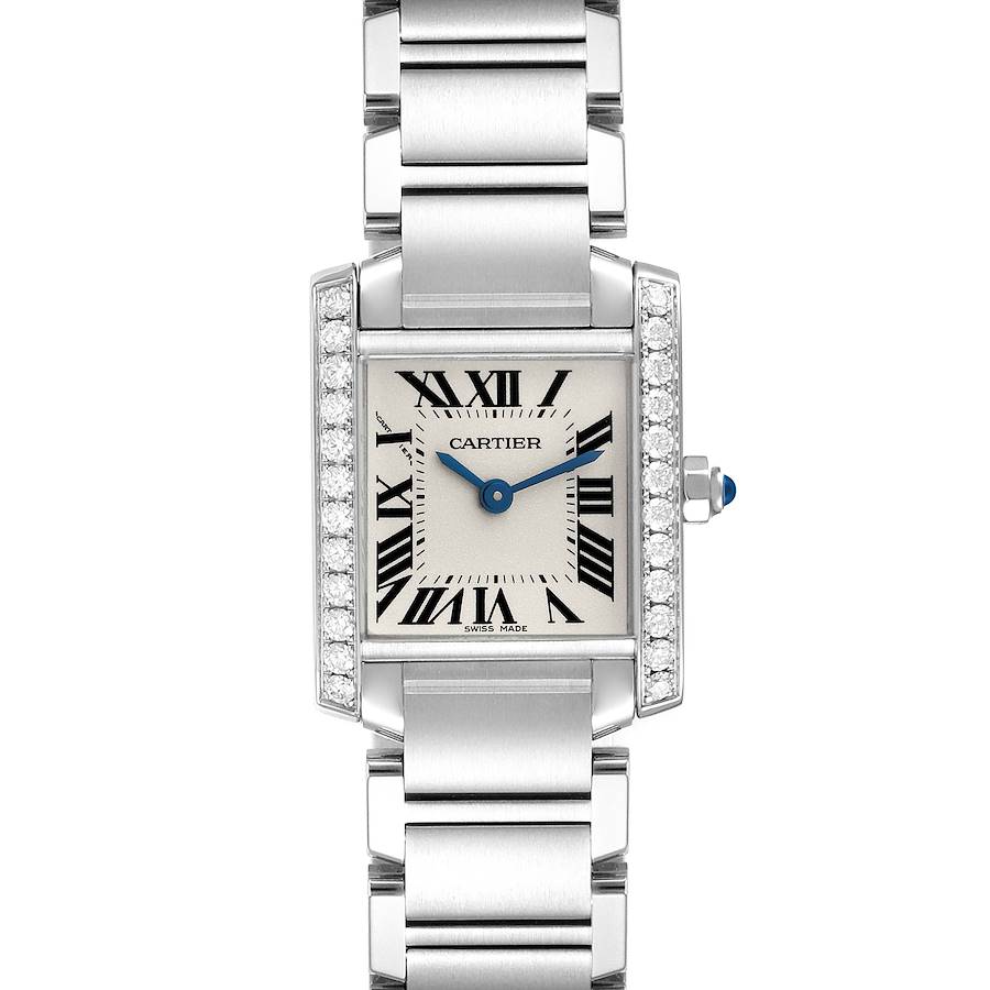 Cartier Tank Francaise Small Steel Diamond Bezel Ladies Watch W4TA0008 Box Card SwissWatchExpo
