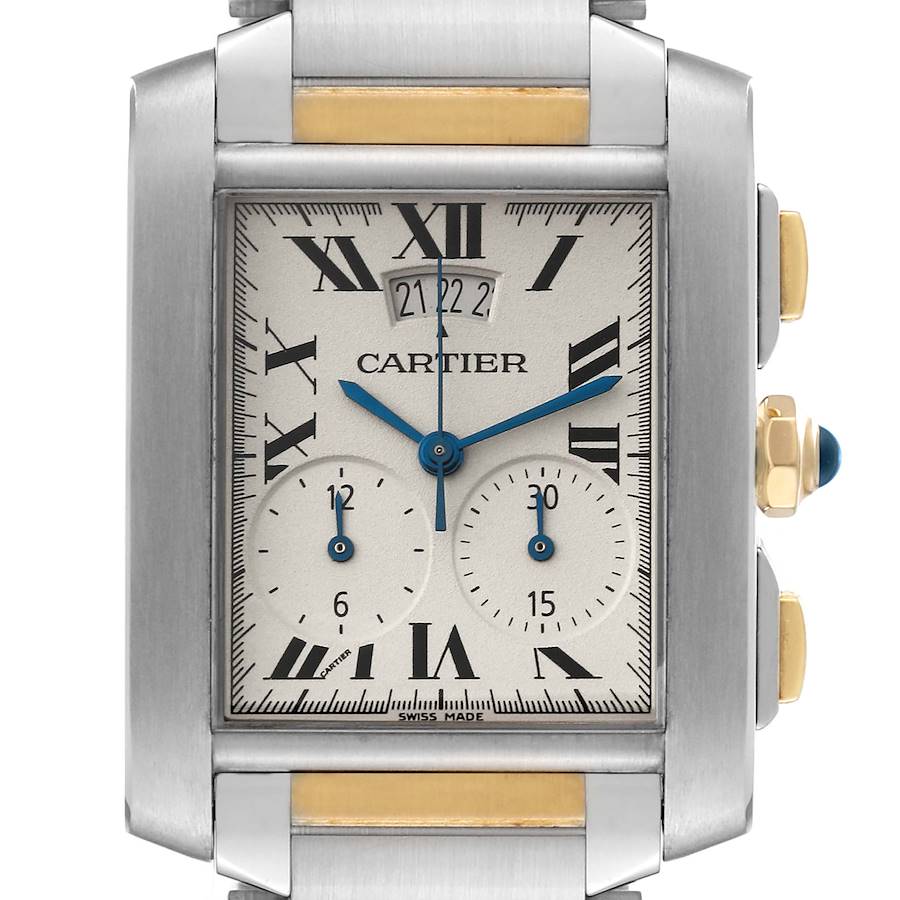 Cartier Tank Francaise Steel Yellow Gold Chronograph Mens Watch W51025Q4 SwissWatchExpo