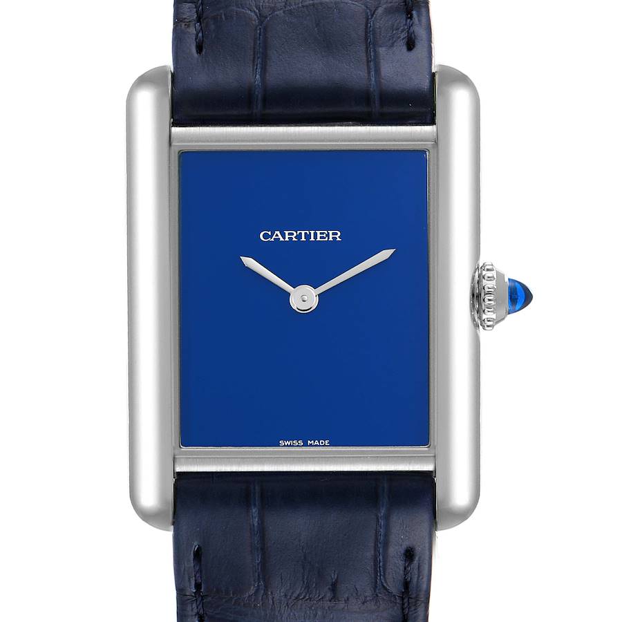 Cartier Tank Must Large Steel Blue Dial Ladies Watch WSTA0055 SwissWatchExpo