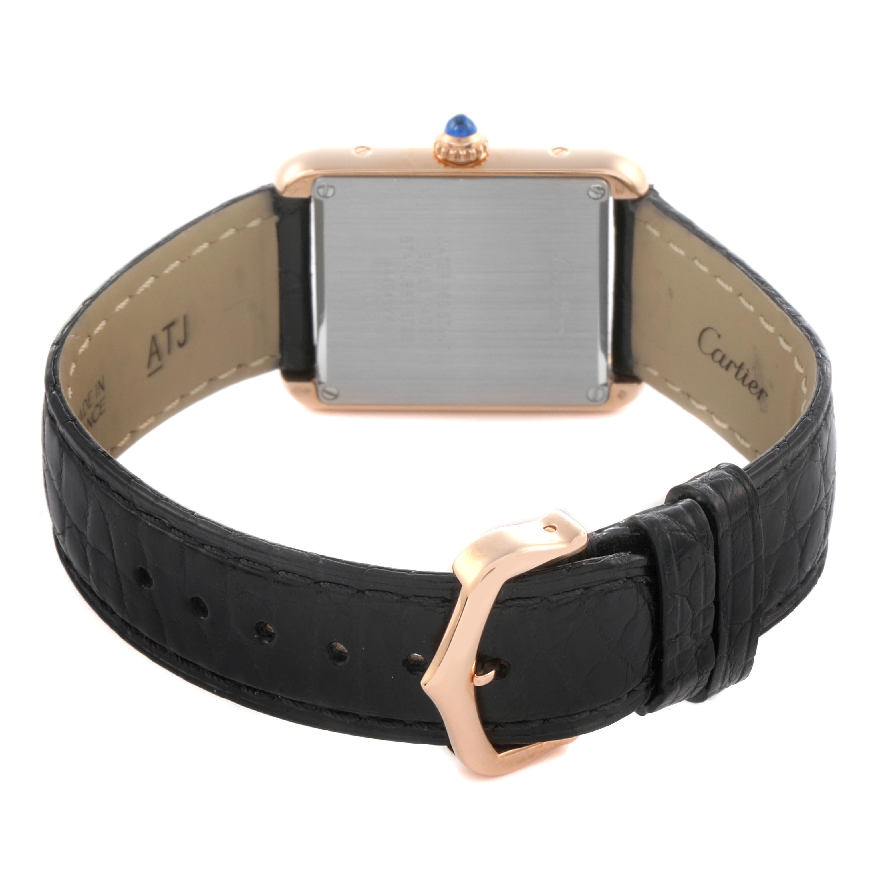 The image shows the back view of a Cartier Tank Solo W5200024 Women's Steel and Gold (two tone) Silver Dial W5200024 Women's Steel and Gold (two tone) Silver Dial watch, highlighting the strap, buckle, and case back.