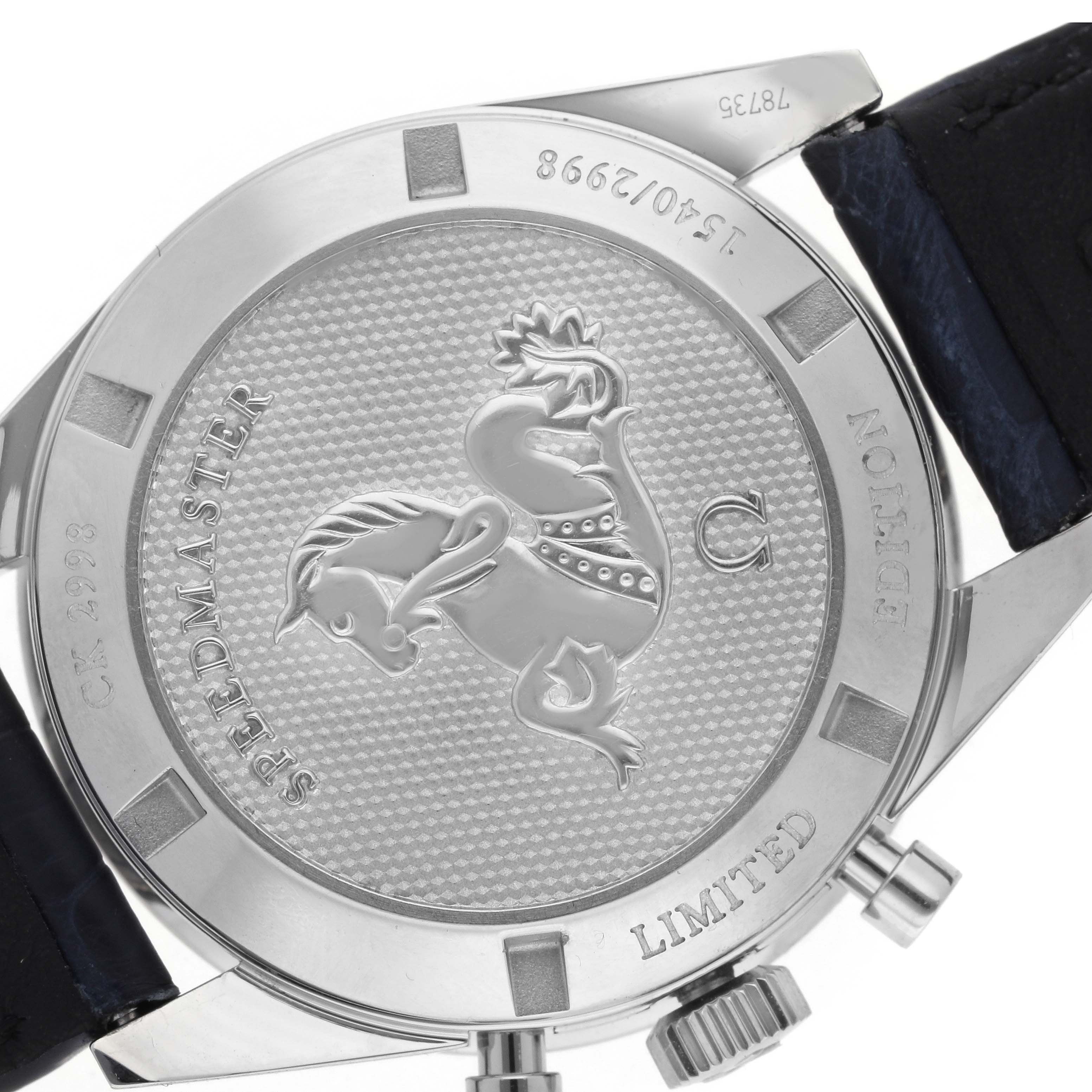 The image shows the back of an Omega Speedmaster 311.33.40.30.02.001 Men
s Stainless Steel Silver Dial 311.33.40.30.02.001 Men
s Stainless Steel Silver Dial, highlighting the engraved logo and "Limited Edition" markings.