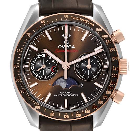 Photo of Omega Speedmaster Moonphase Steel Rose Gold Mens Watch 304.23.44.52.13.001 Box Card