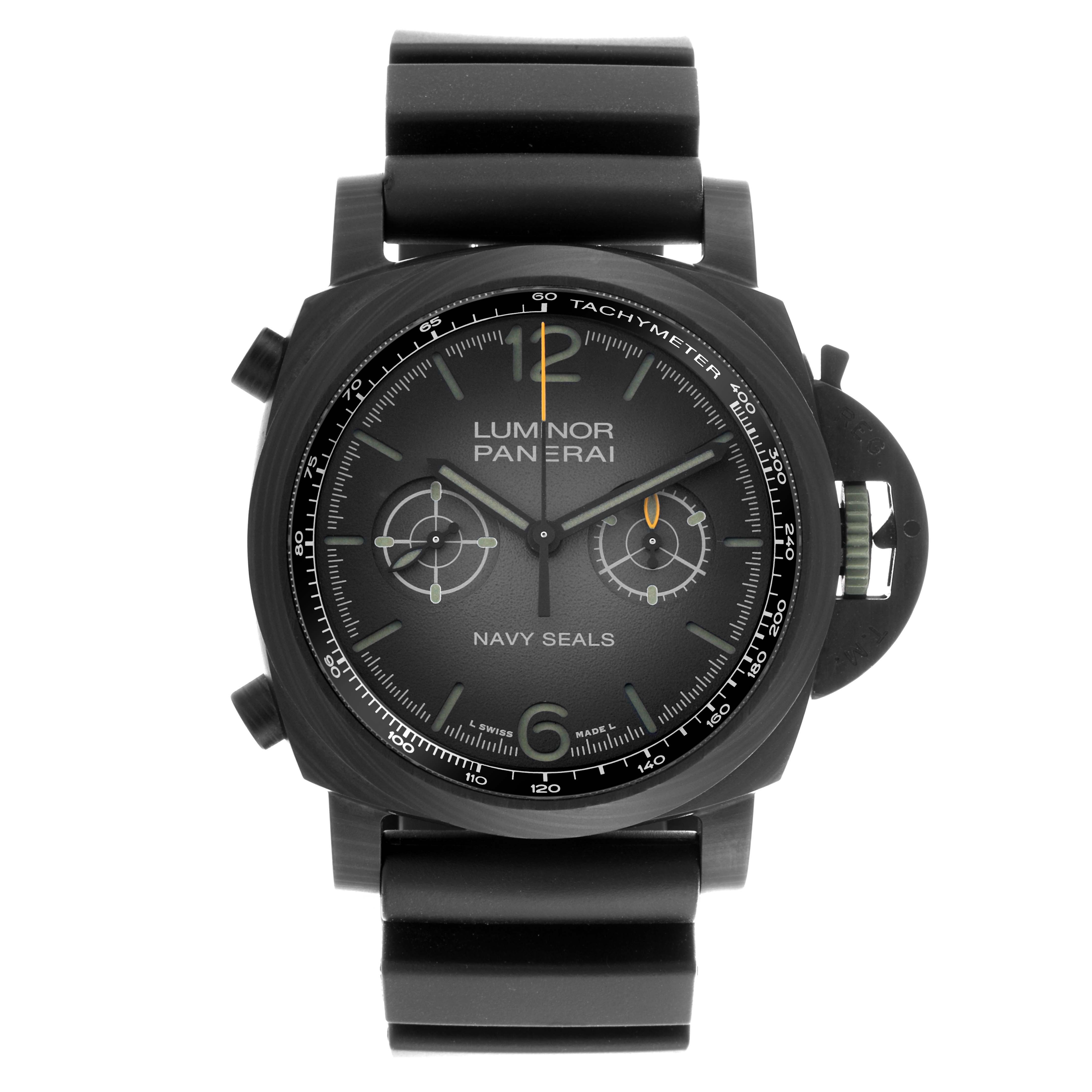The Panerai Luminor PAM01419 Men's Ceramic Black Dial PAM01419 Men's Ceramic Black Dial watch is shown from a front angle, highlighting the dial, case, and strap.