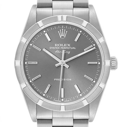 Photo of Rolex Air King Engine Turned Bezel Grey Dial Steel Mens Watch 14010