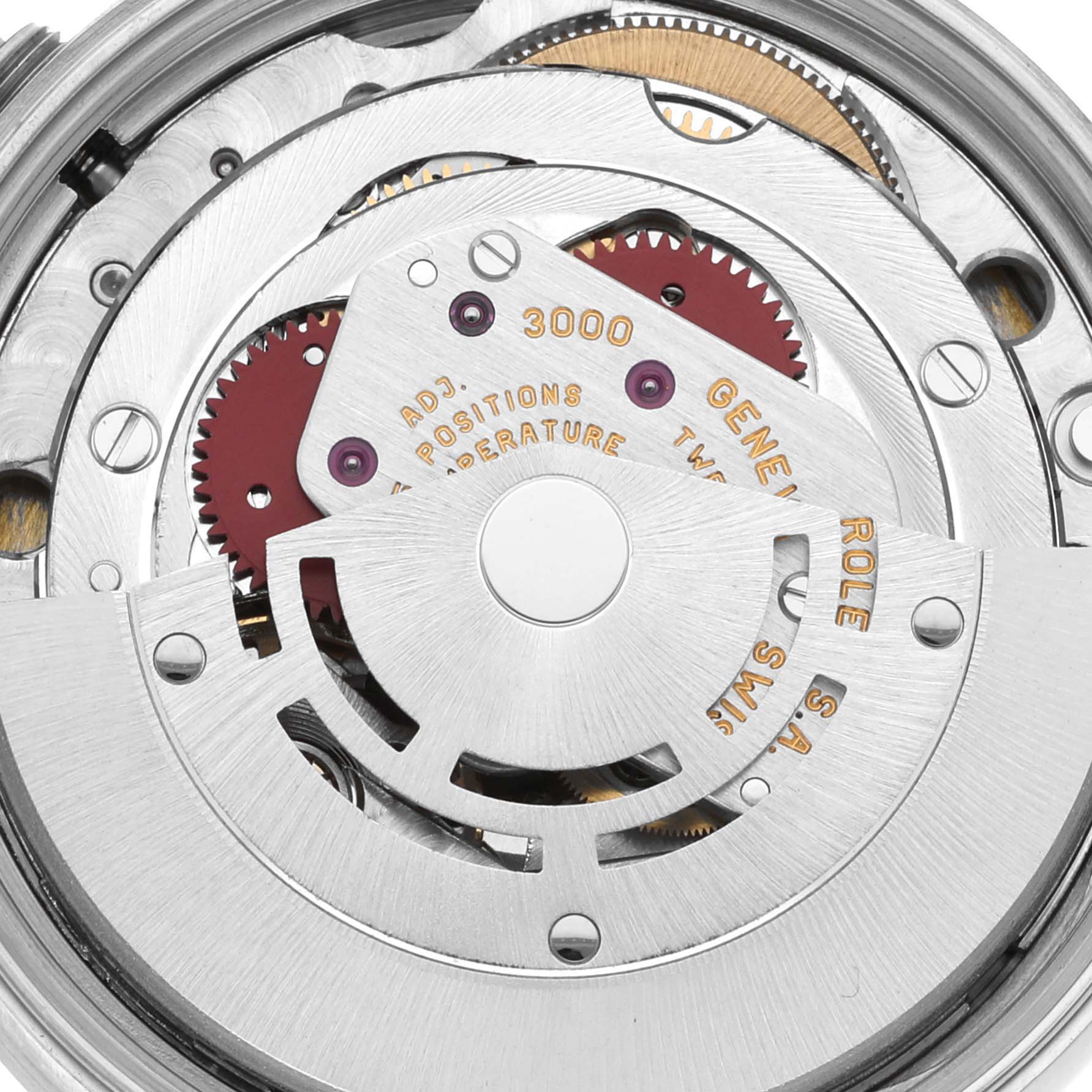 Close-up of the Rolex Air-King 14010 Men's Stainless Steel Grey Dial 14010 Men's Stainless Steel Grey Dial movement, showing gears and intricate mechanical components.