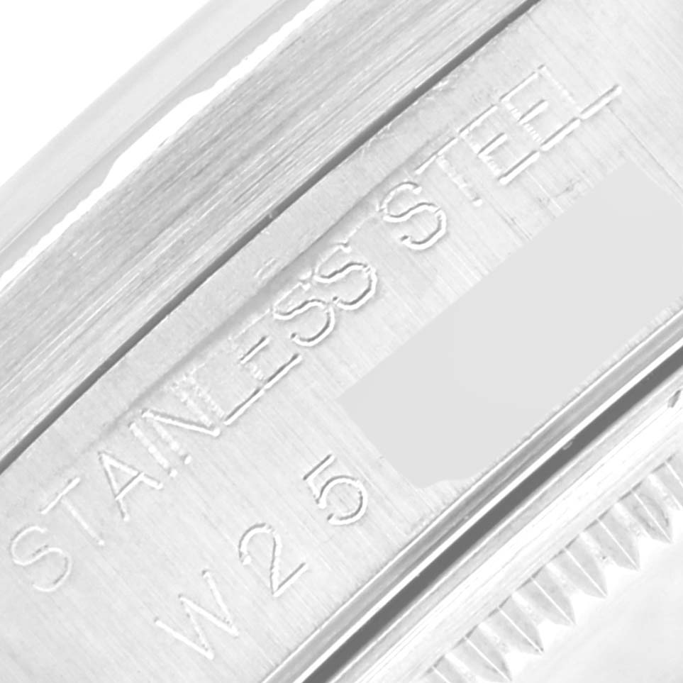The image shows a close-up angle of the side engraving on a stainless steel Rolex Air-King 14010 Men's Stainless Steel Grey Dial 14010 Men's Stainless Steel Grey Dial watch.