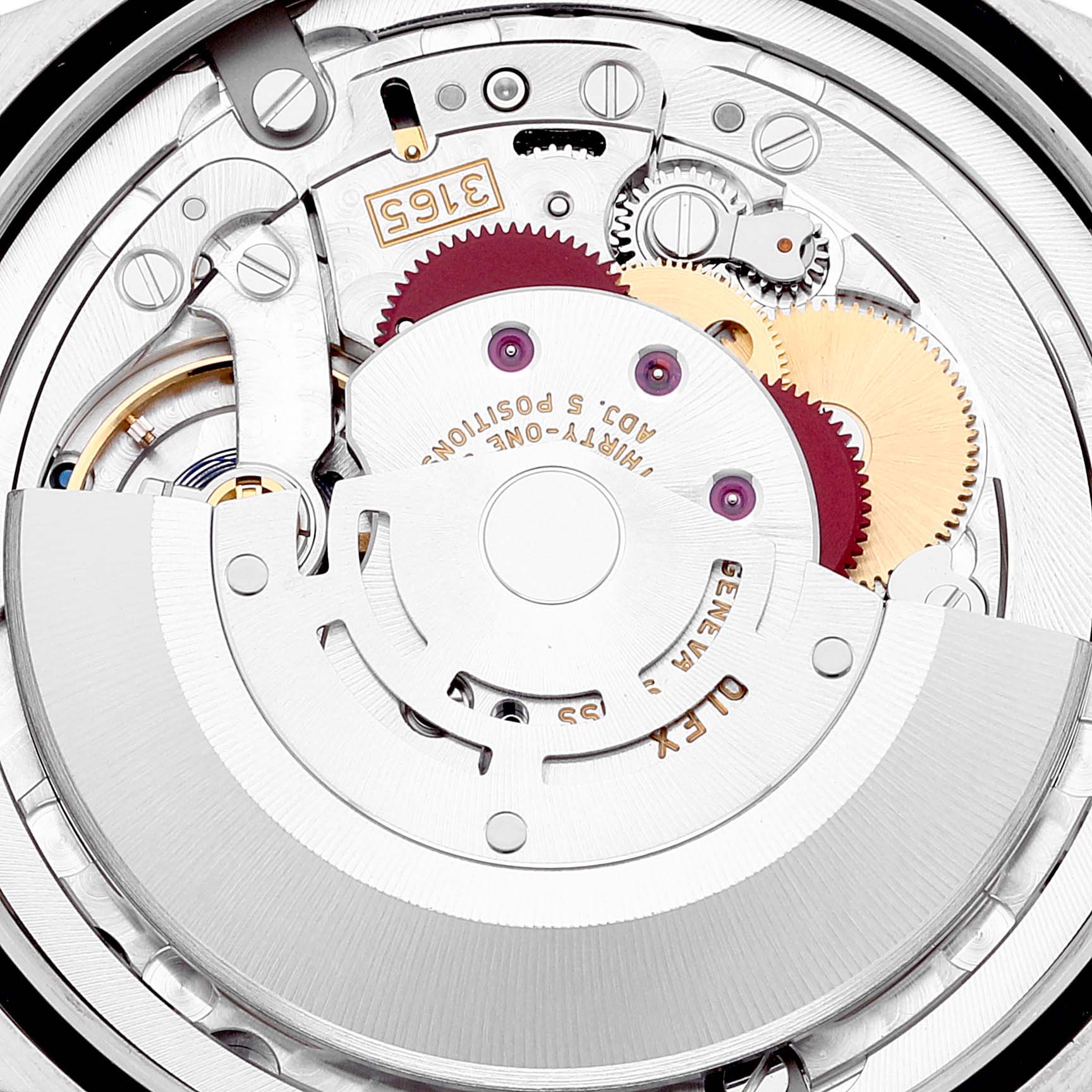 This image shows a close-up view of the inner mechanical movement of a Rolex Cellini 50519 Men
s White Gold Blue Dial 50519 Men
s White Gold Blue Dial watch.