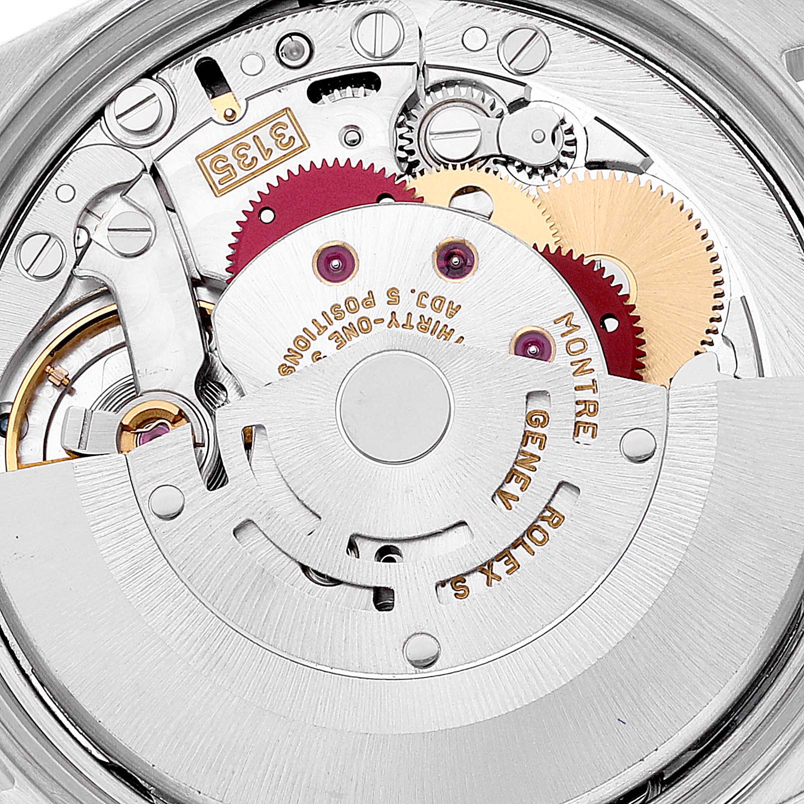 The image shows the internal movement mechanism of a Rolex Date 15210 Men's Stainless Steel Black Dial 15210 Men's Stainless Steel Black Dial model watch from a close-up angle.