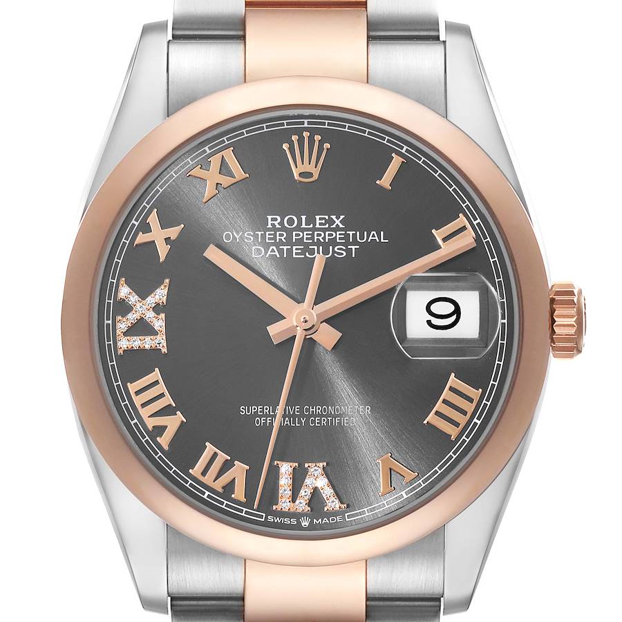 Rolex Datejust 36 Steel Rose Gold Slate Diamond Dial Mens Watch 126201 SwissWatchExpo