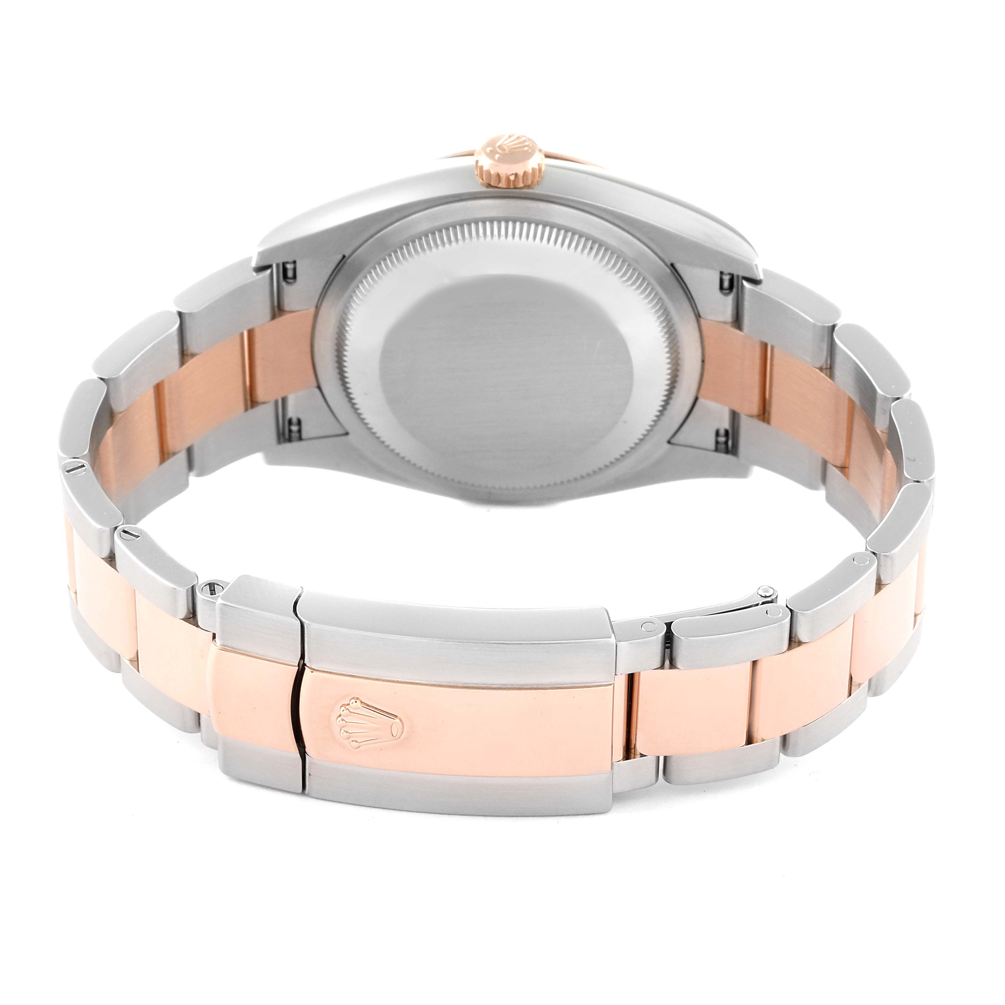 The image shows the back case and bracelet clasp of a Rolex Datejust 126201 Men's Steel and Gold (two tone) Grey Dial 126201 Men's Steel and Gold (two tone) Grey Dial watch.