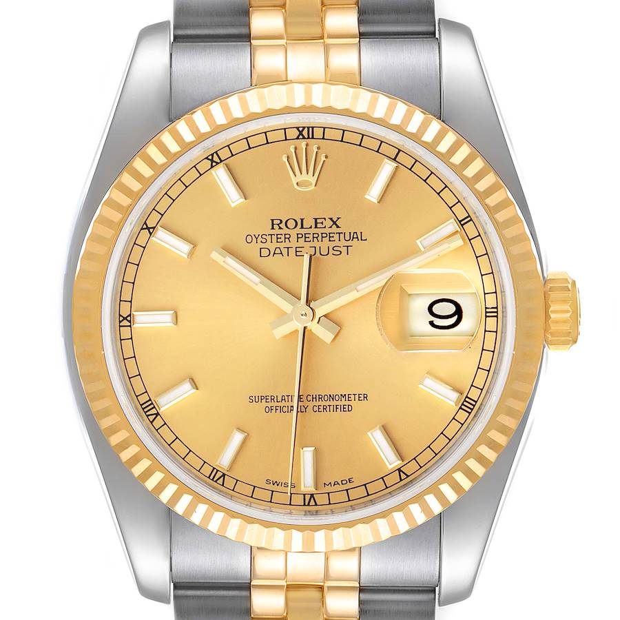 Rolex Datejust 36 Steel Yellow Gold Champagne Dial Mens Watch 116233 SwissWatchExpo