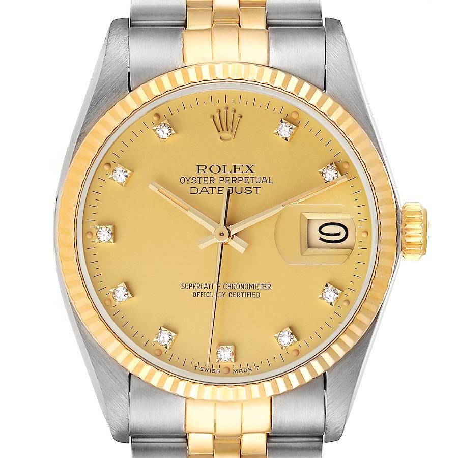Rolex Datejust 36 Steel Yellow Gold Diamond Vintage Mens Watch 16013 SwissWatchExpo