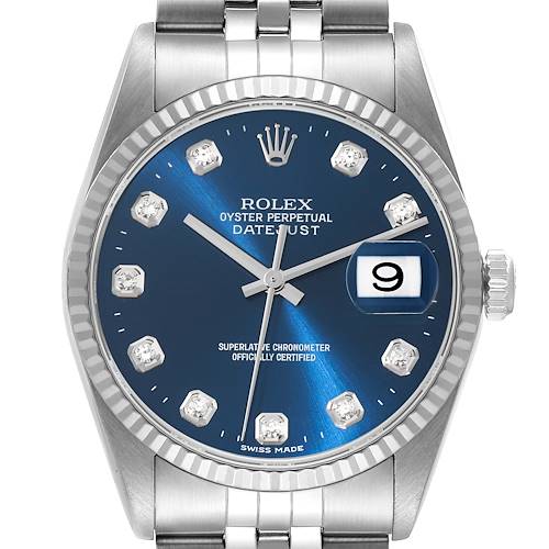 Photo of Rolex Datejust Blue Diamond Dial Steel White Gold Mens Watch 16234