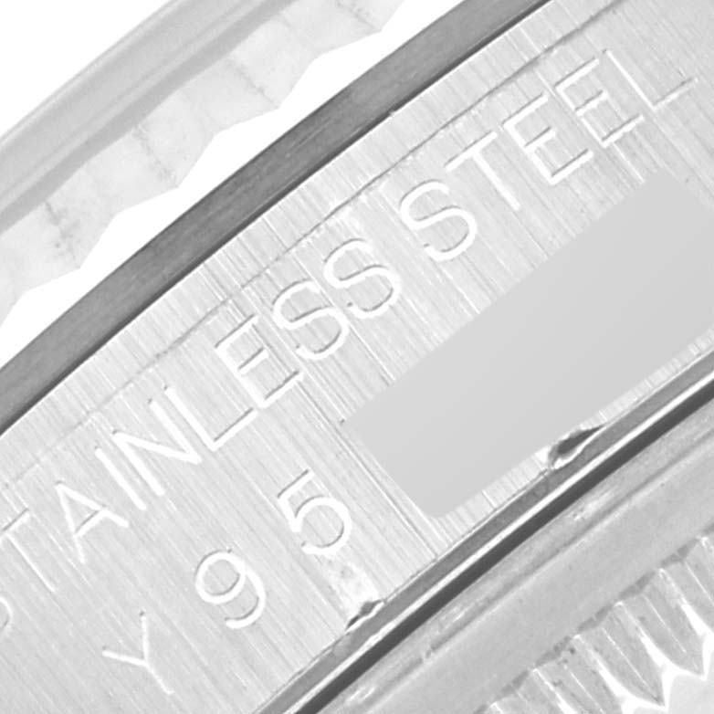 This close-up image shows the side of the case and engraving of a Rolex Datejust 16234 Men's Stainless Steel Silver Dial 16234 Men's Stainless Steel Silver Dial, highlighting the stainless steel material.