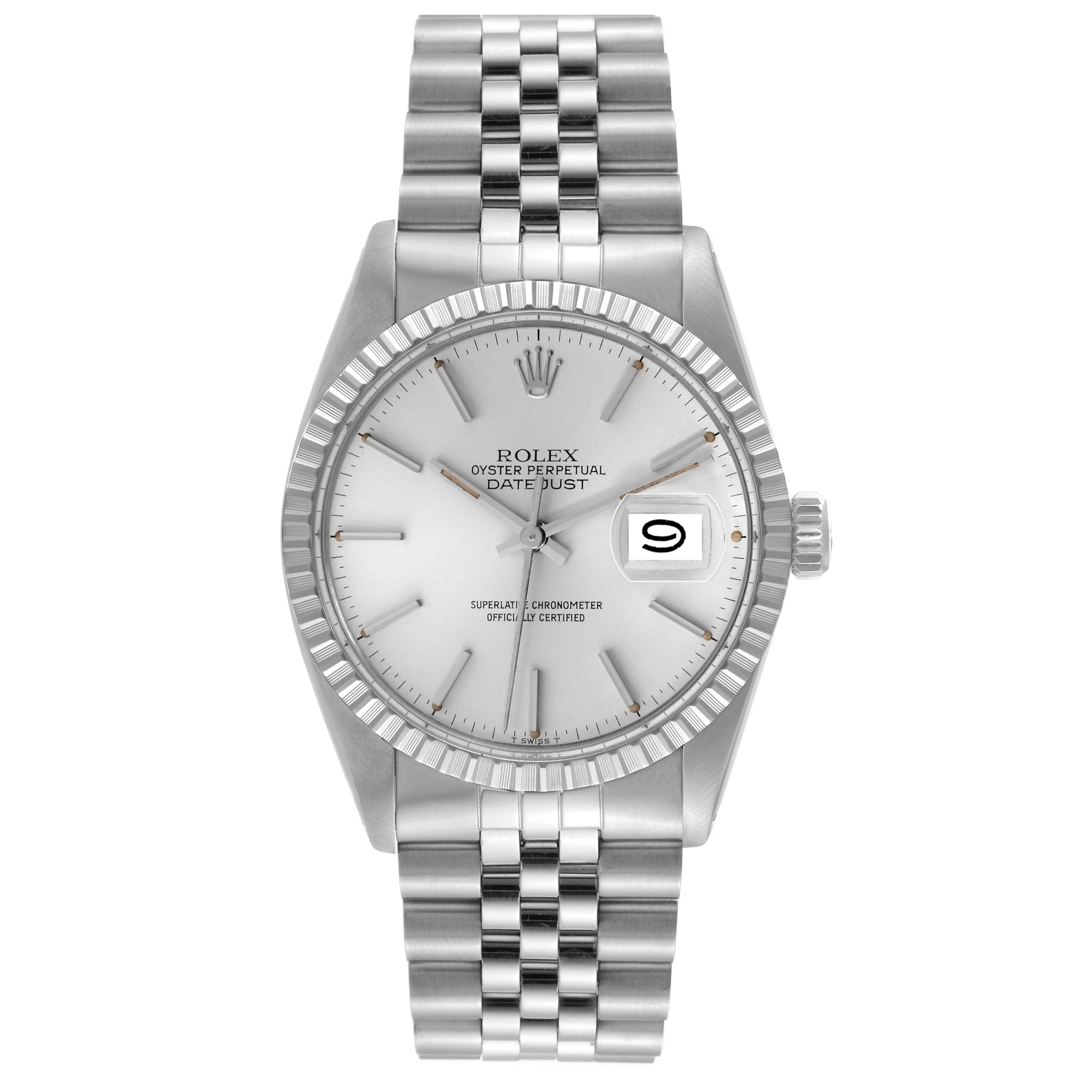 The Rolex Vintage Collection 16030 Men's Stainless Steel Silver Dial 16030 Men's Stainless Steel Silver Dial model is shown from a top view displaying the face, bezel, crown, and bracelet.