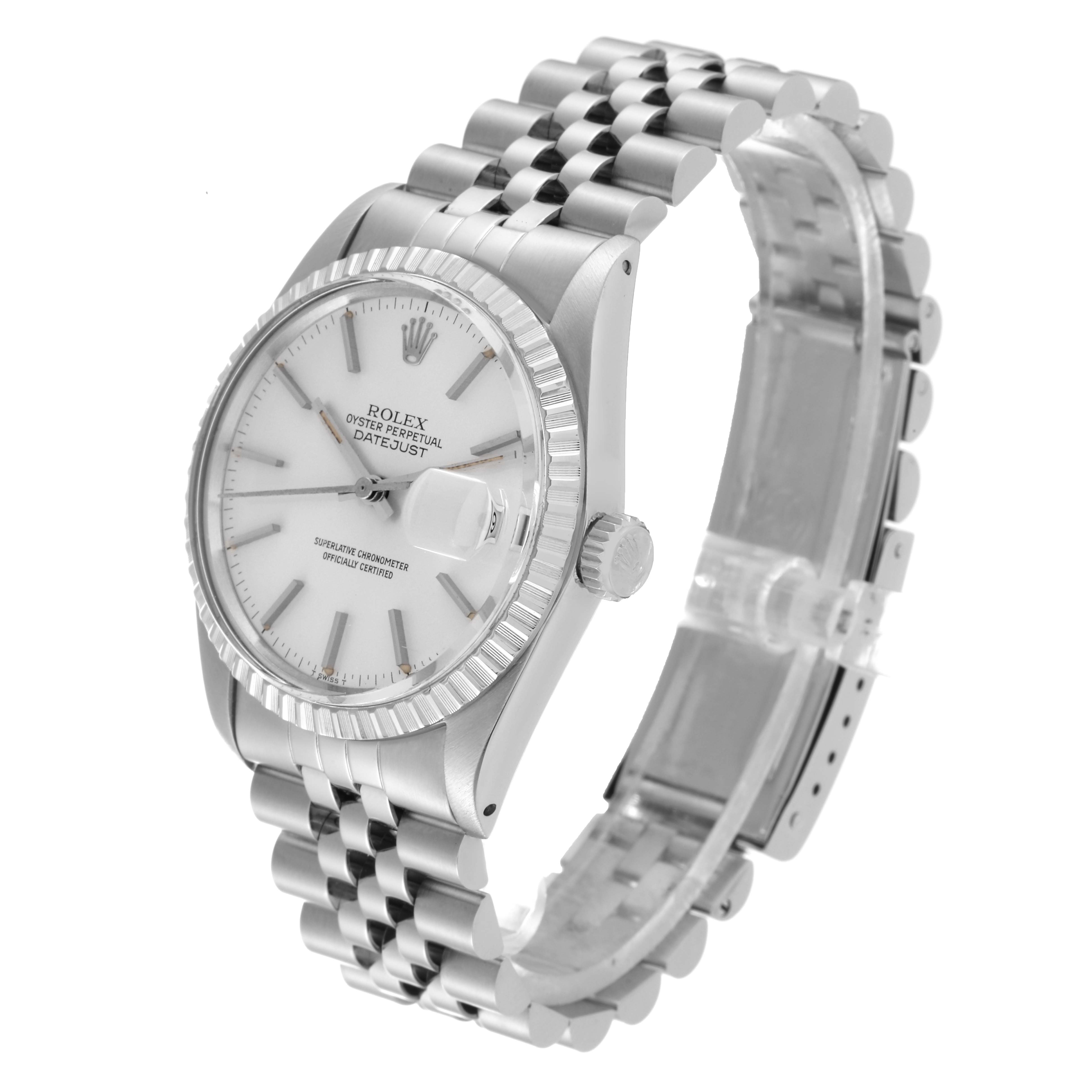 The Rolex Vintage Collection 16030 Men's Stainless Steel Silver Dial 16030 Men's Stainless Steel Silver Dial watch is shown at an angle displaying the face, bezel, and part of the bracelet.
