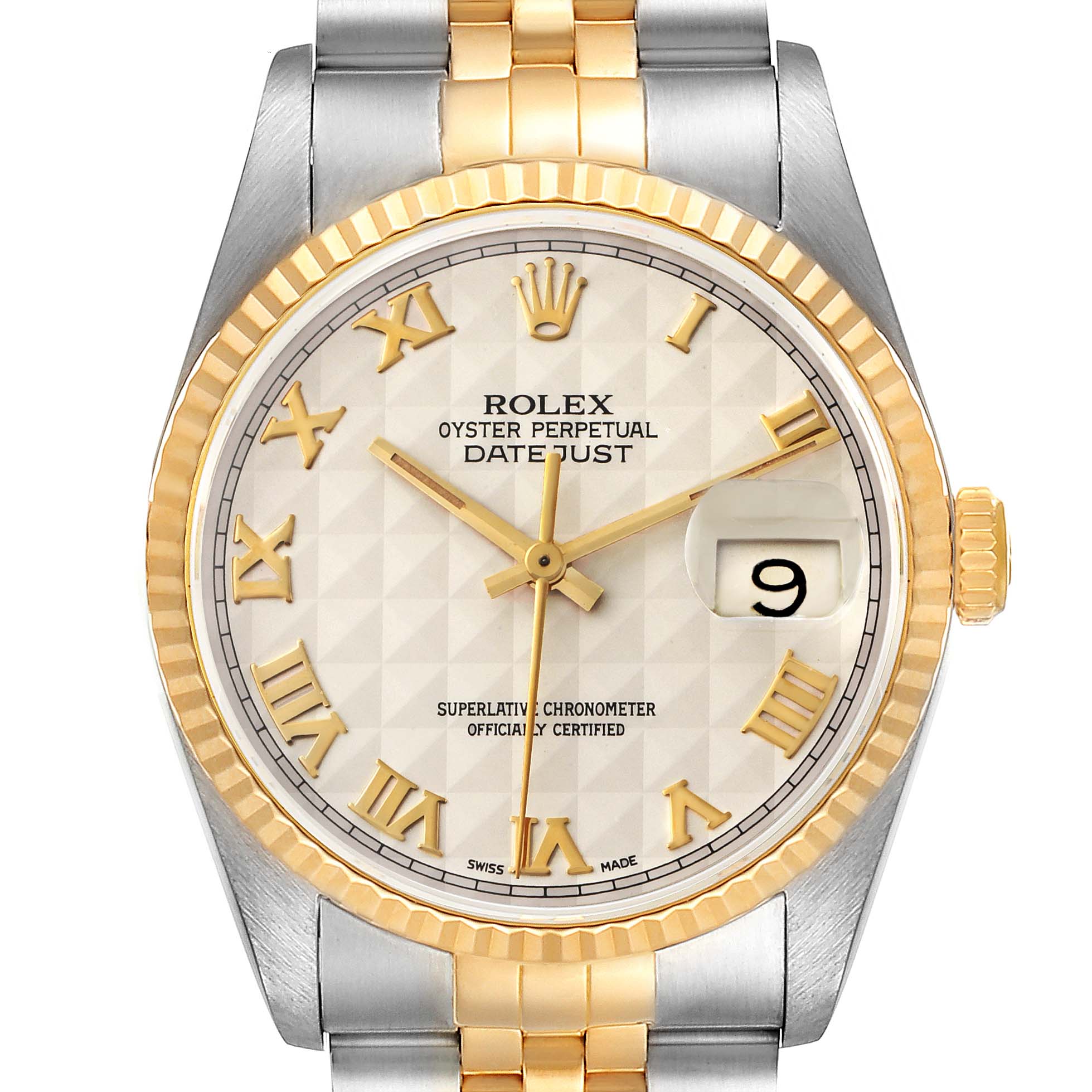 Rolex Datejust Steel Yellow Gold Pyramid Roman Dial Mens Watch 16233 ...