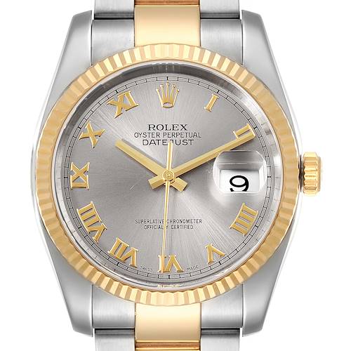 Photo of NOT FOLE Sale Rolex Datejust Steel Yellow Gold Slate Roman Dial Mens Watch 116233 partial payment