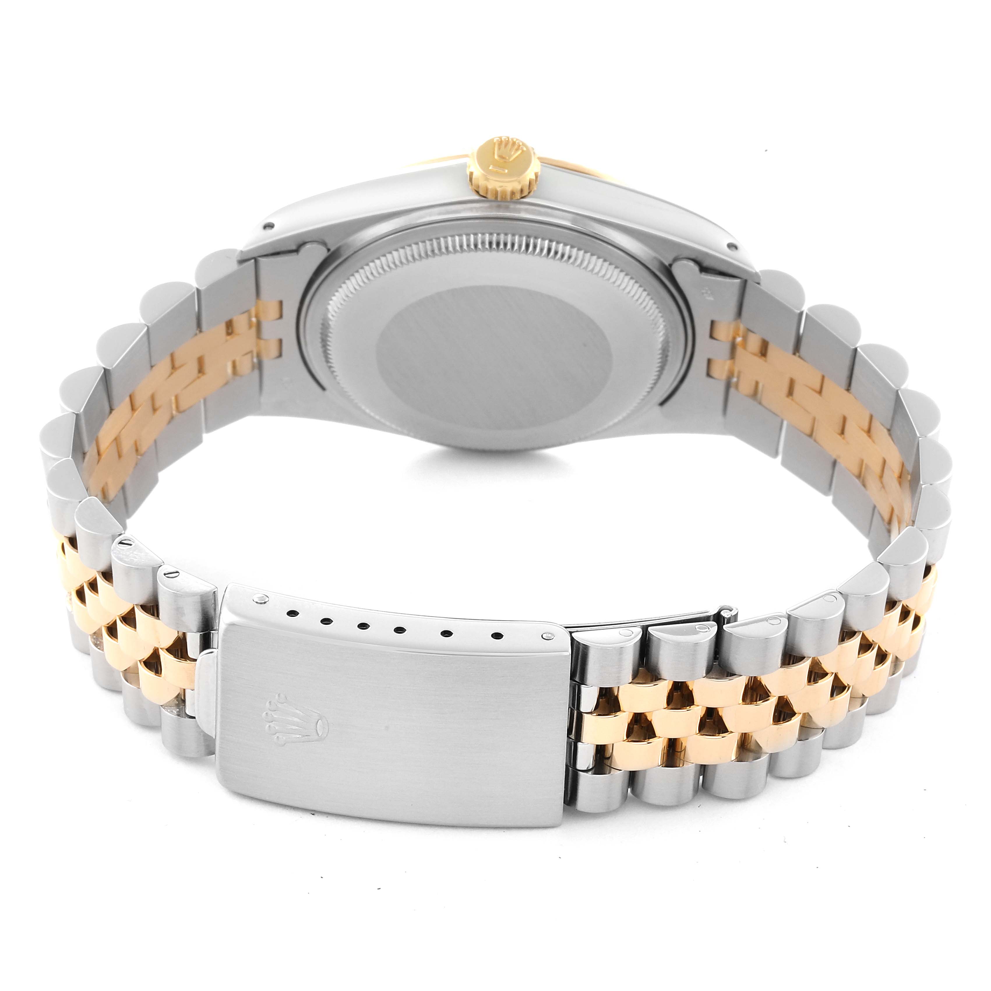 The image shows the back view of the Rolex Vintage Collection 16013 Men's Steel and Gold (two tone) Champagne Dial 16013 Men's Steel and Gold (two tone) Champagne Dial watch, highlighting the clasp and bracelet links.