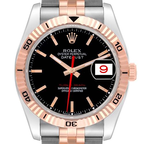 Photo of Rolex Datejust Turnograph Black Dial Steel Rose Gold Mens Watch 116261 Box Card