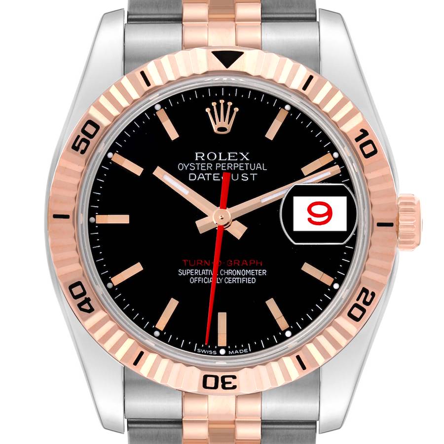 Rolex Datejust Turnograph Black Dial Steel Rose Gold Mens Watch 116261 Box Card SwissWatchExpo