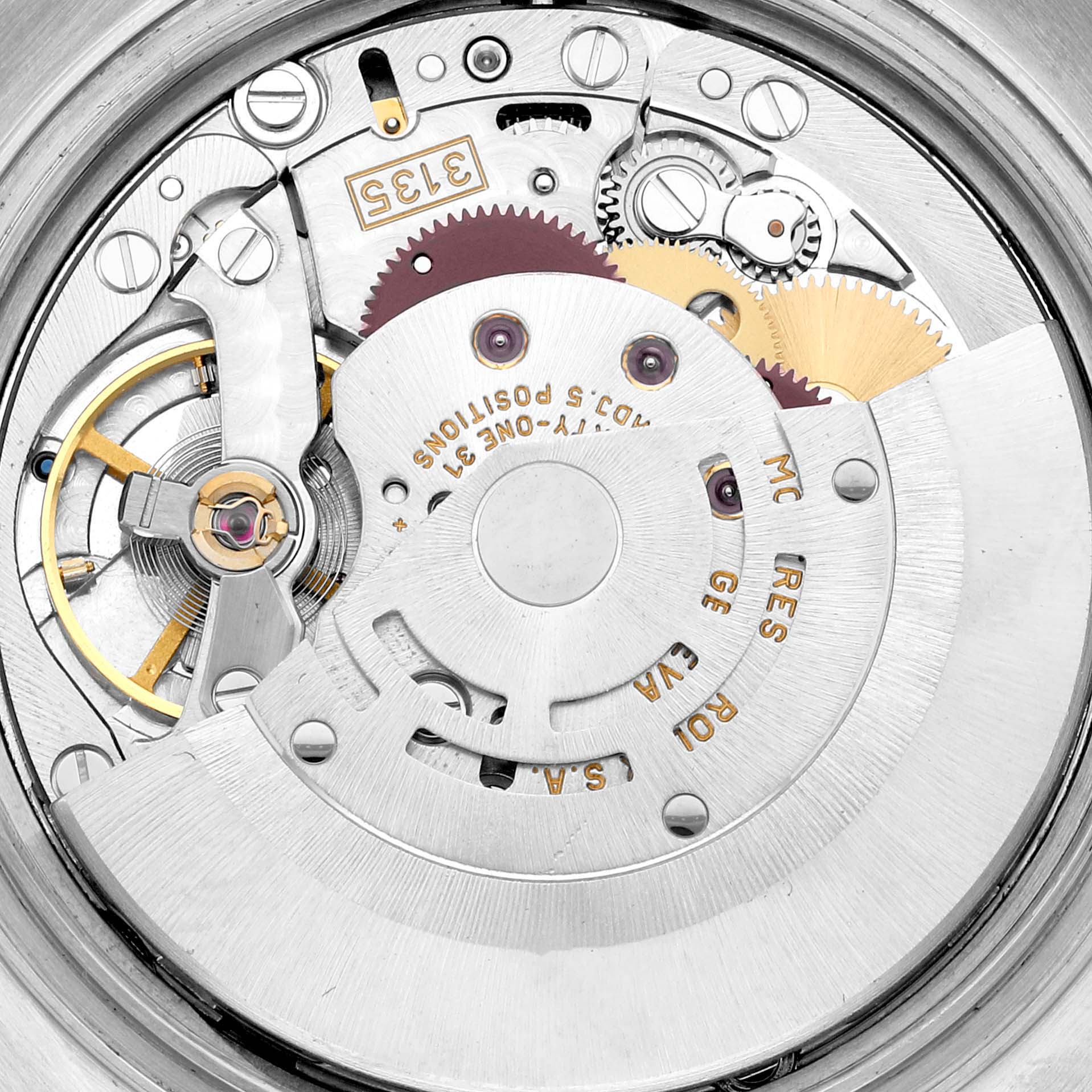 This image shows the intricate internal mechanism of a Rolex Turn-o-Graph 16264 Men
s Stainless Steel Silver Dial 16264 Men
s Stainless Steel Silver Dial watch viewed from the back.