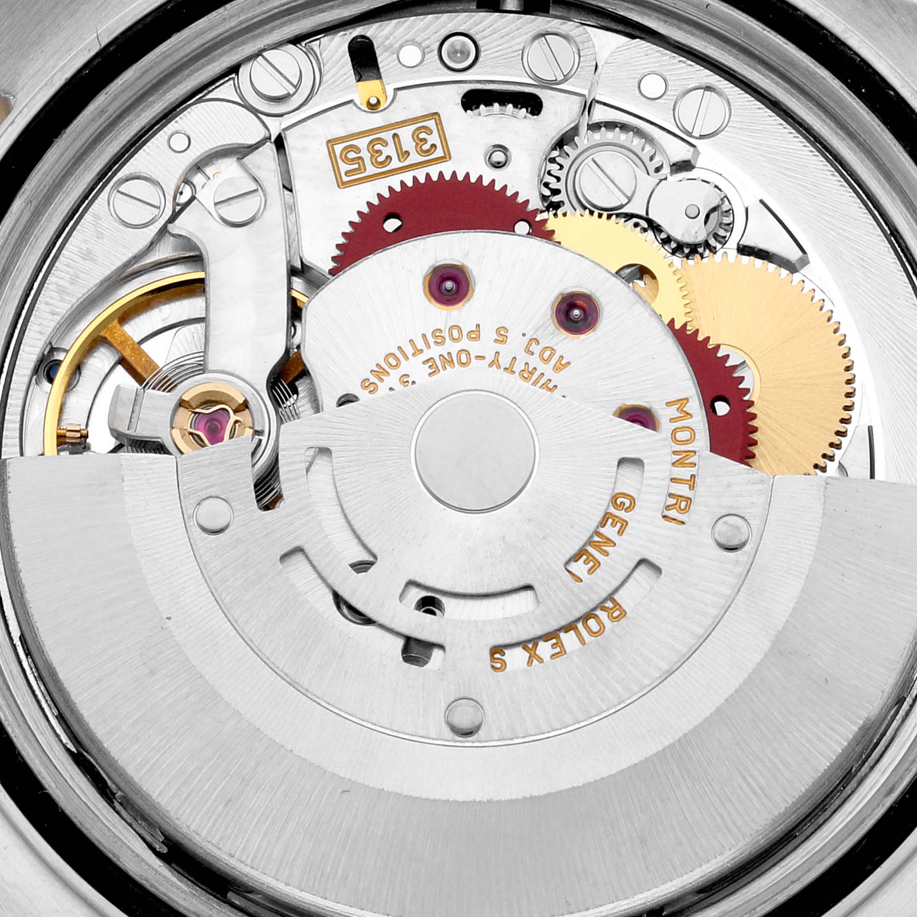 The image shows a detailed view of the internal movement and gears of the Rolex Turn-o-Graph 16263 Men
s Steel and Gold (two tone) Silver Dial 16263 Men
s Steel and Gold (two tone) Silver Dial watch.