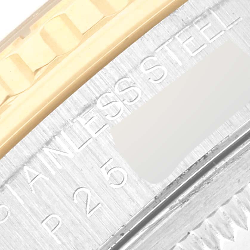 Close-up of the bezel and engraved markings on the Rolex Turn-o-Graph 16263 Men
s Steel and Gold (two tone) Silver Dial 16263 Men
s Steel and Gold (two tone) Silver Dial watch.