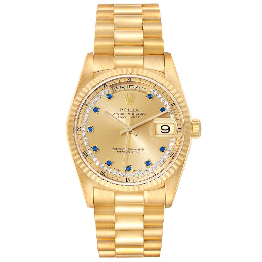 Rolex President Day Date Yellow Gold String Diamond Dial 18238 Watches |  SwissWatchExpo - YouTube