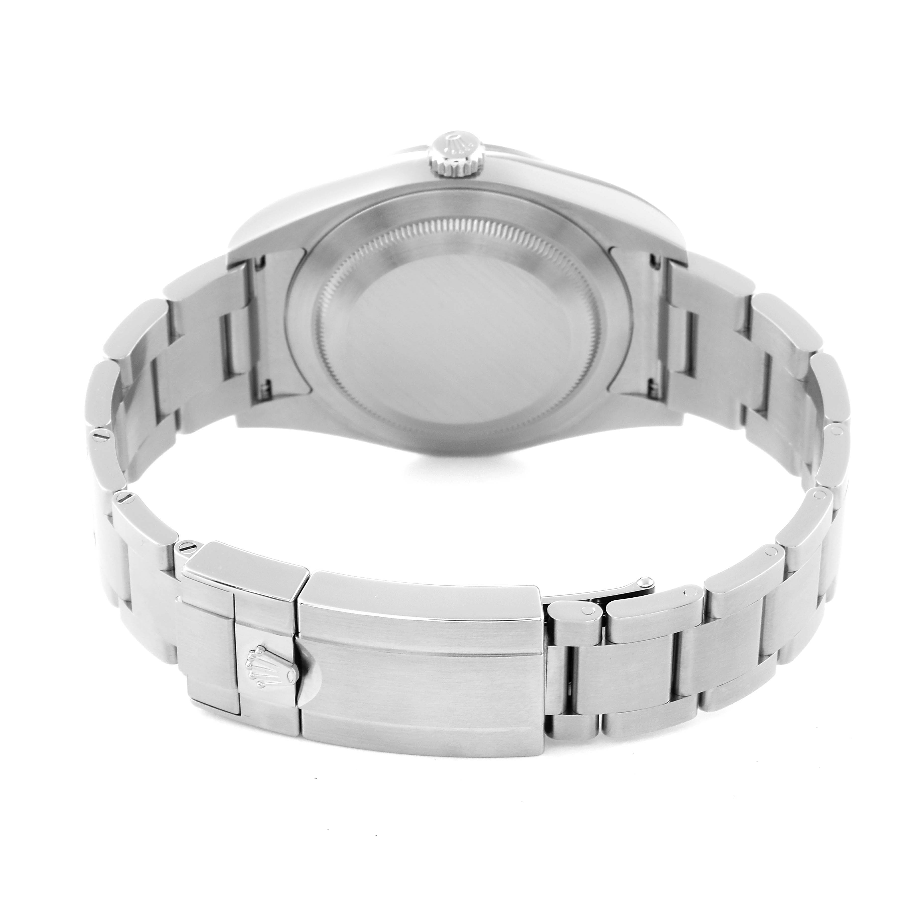 The image shows the back case and bracelet clasp of a Rolex Explorer 214270 Men
s Stainless Steel Black Dial 214270 Men
s Stainless Steel Black Dial watch from a rear angle.