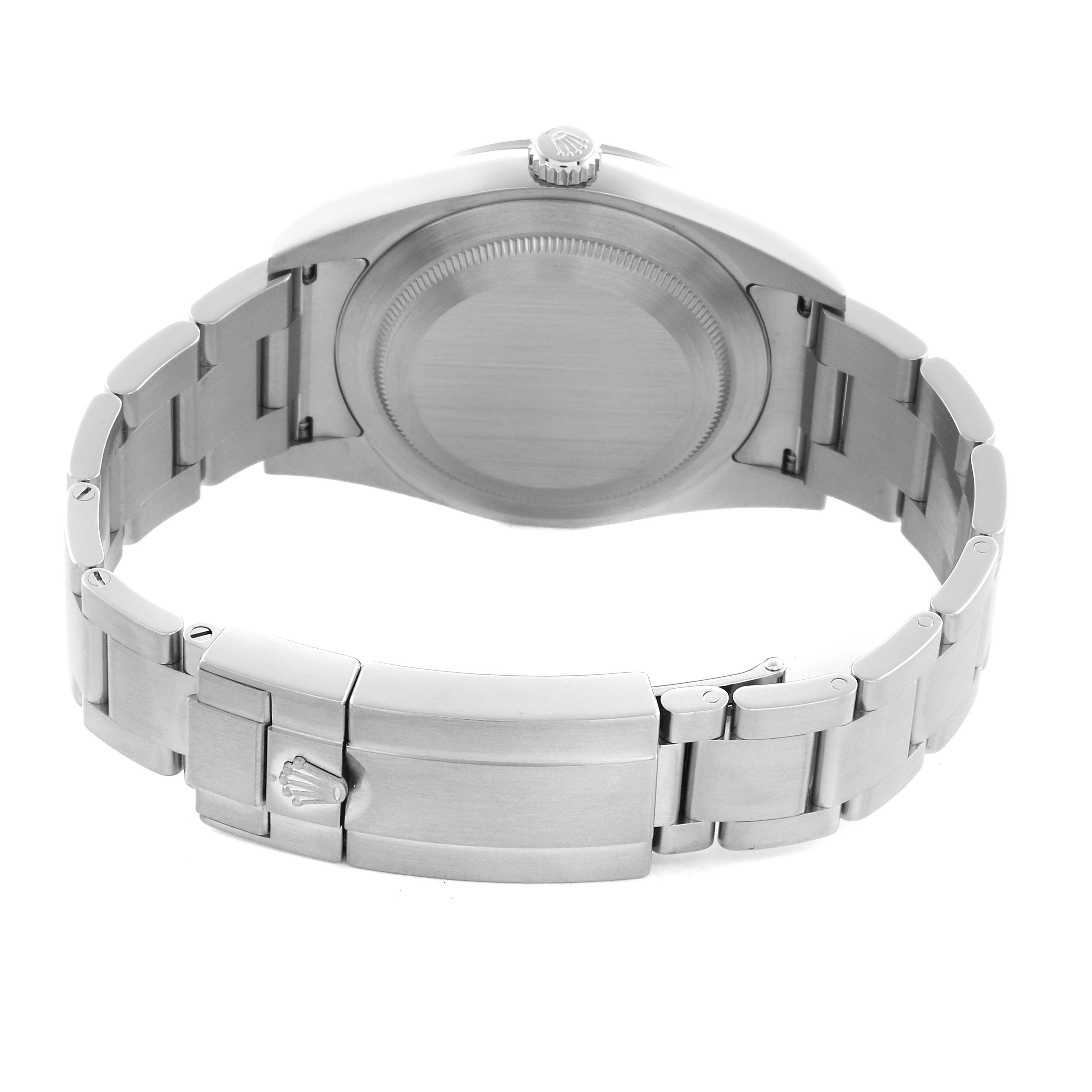 The image shows the back view of a Rolex Explorer 214270 Men's Stainless Steel Black Dial 214270 Men's Stainless Steel Black Dial, focusing on the closed clasp and case back.