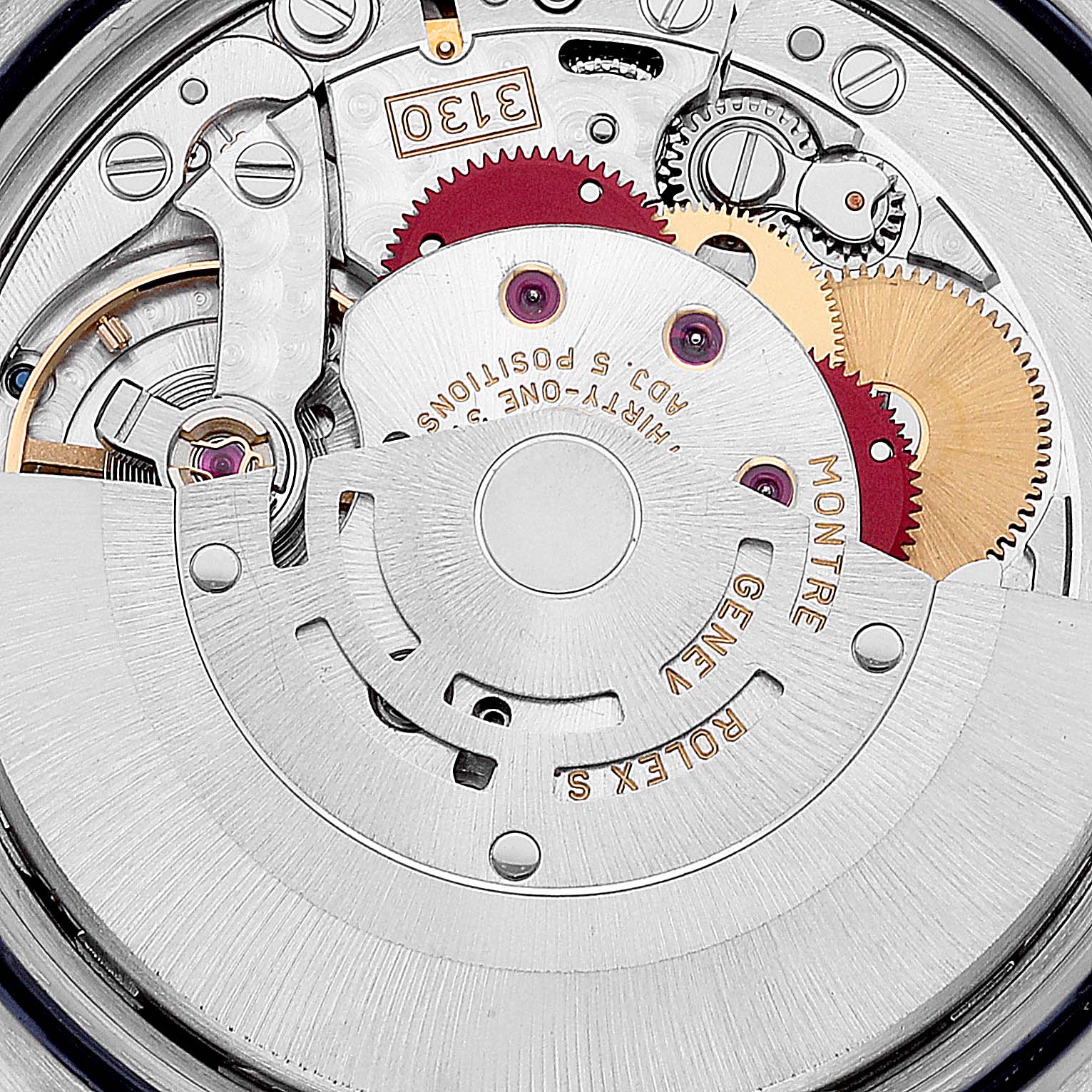 The image shows the internal mechanism and movement components of a Rolex Explorer 114270 Men's Stainless Steel Black Dial 114270 Men's Stainless Steel Black Dial watch.