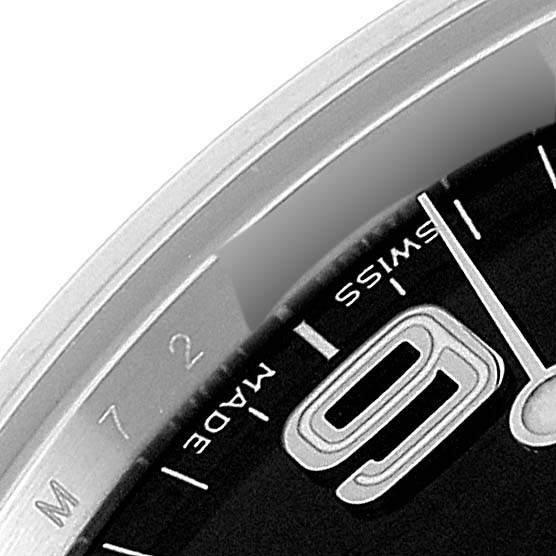 The image shows a close-up of the dial and numeral 9 of a Rolex Explorer 114270 Men's Stainless Steel Black Dial 114270 Men's Stainless Steel Black Dial watch.