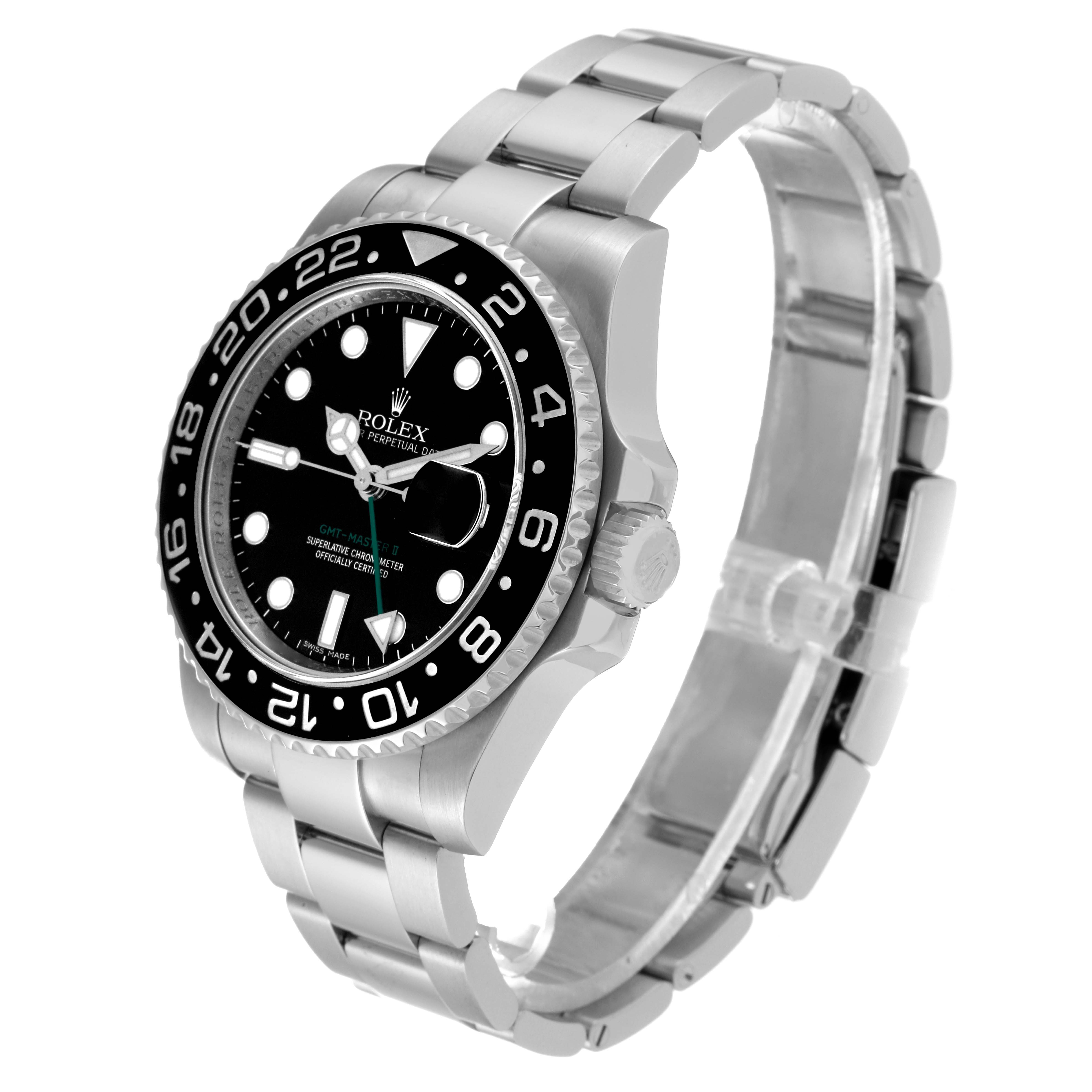 The image shows a Rolex GMT-Master 116710 Men
s Stainless Steel Black Dial 116710 Men
s Stainless Steel Black Dial watch at a 3/4 angle, highlighting the face, bezel, crown, and bracelet.