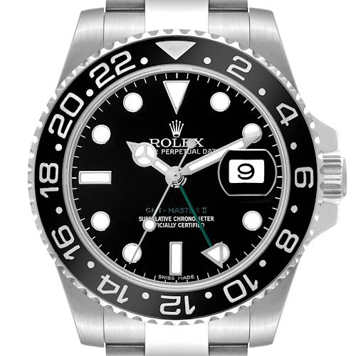 Photo of Rolex GMT Master II Black Dial Green Hand Steel Mens Watch 116710 Box Card