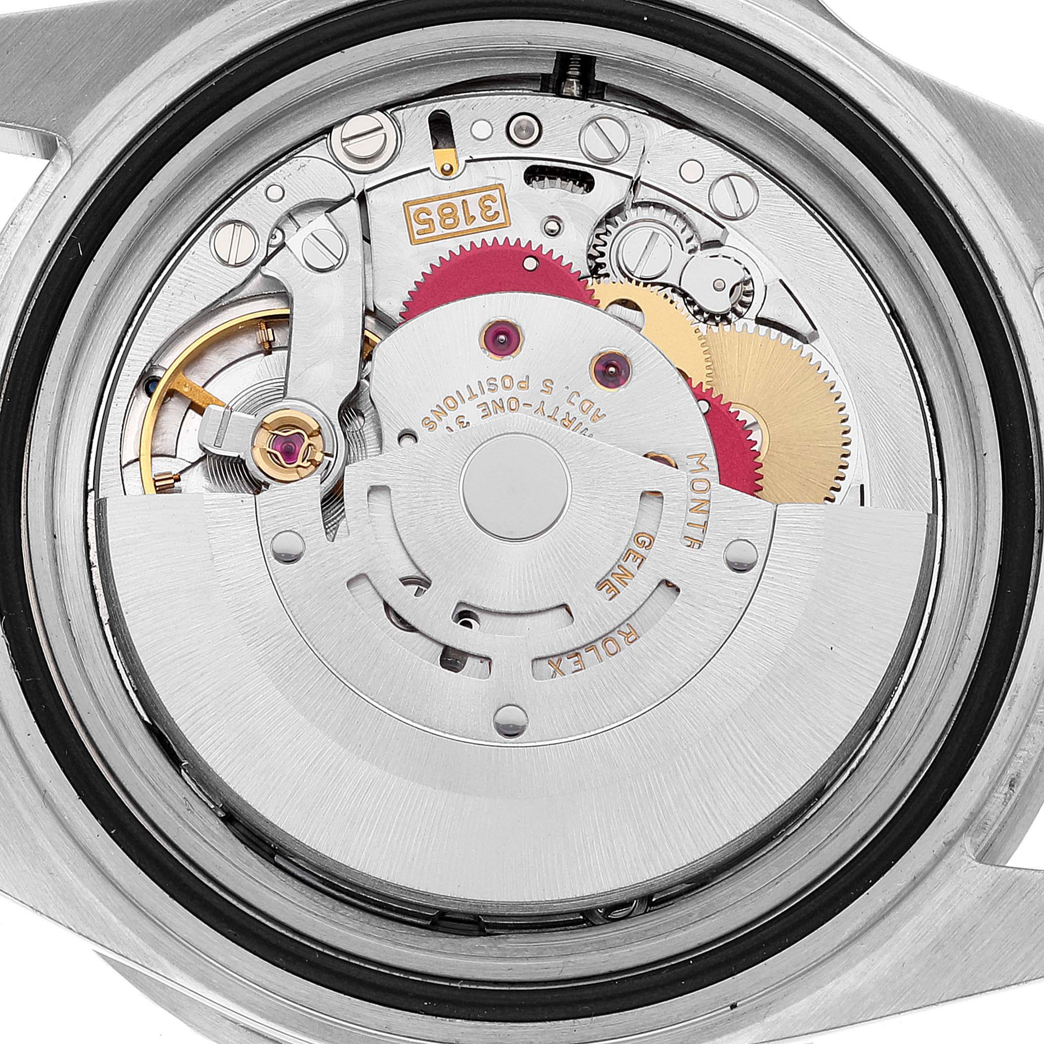 This image shows the internal mechanism and rotor of a Rolex GMT-Master 16710 Men
s Stainless Steel Black Dial 16710 Men
s Stainless Steel Black Dial watch from a top-down angle.