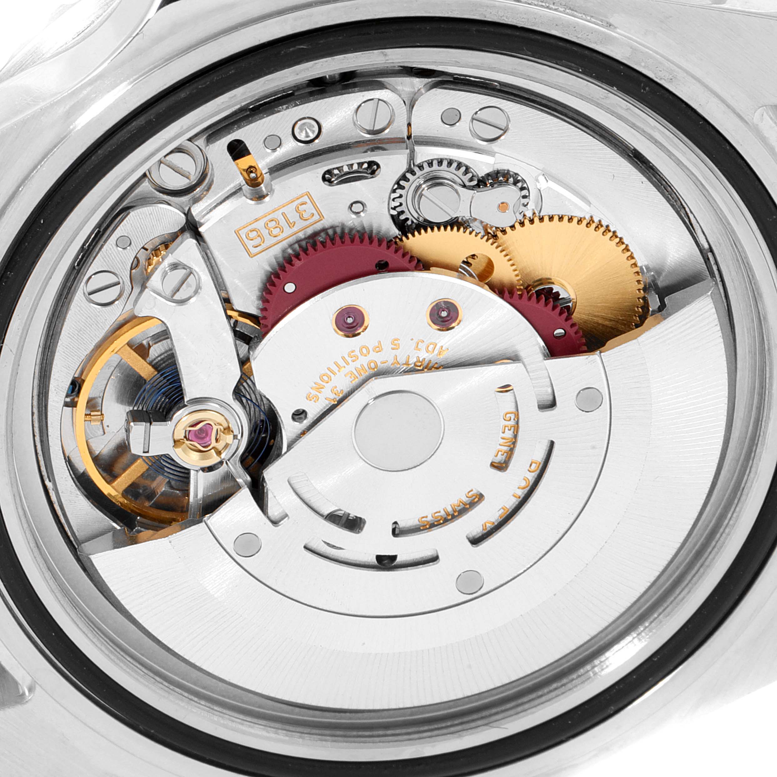 This is a close-up view of the internal mechanical movement of the Rolex GMT-Master 16710 Men
s Stainless Steel Black Dial 16710 Men
s Stainless Steel Black Dial watch.