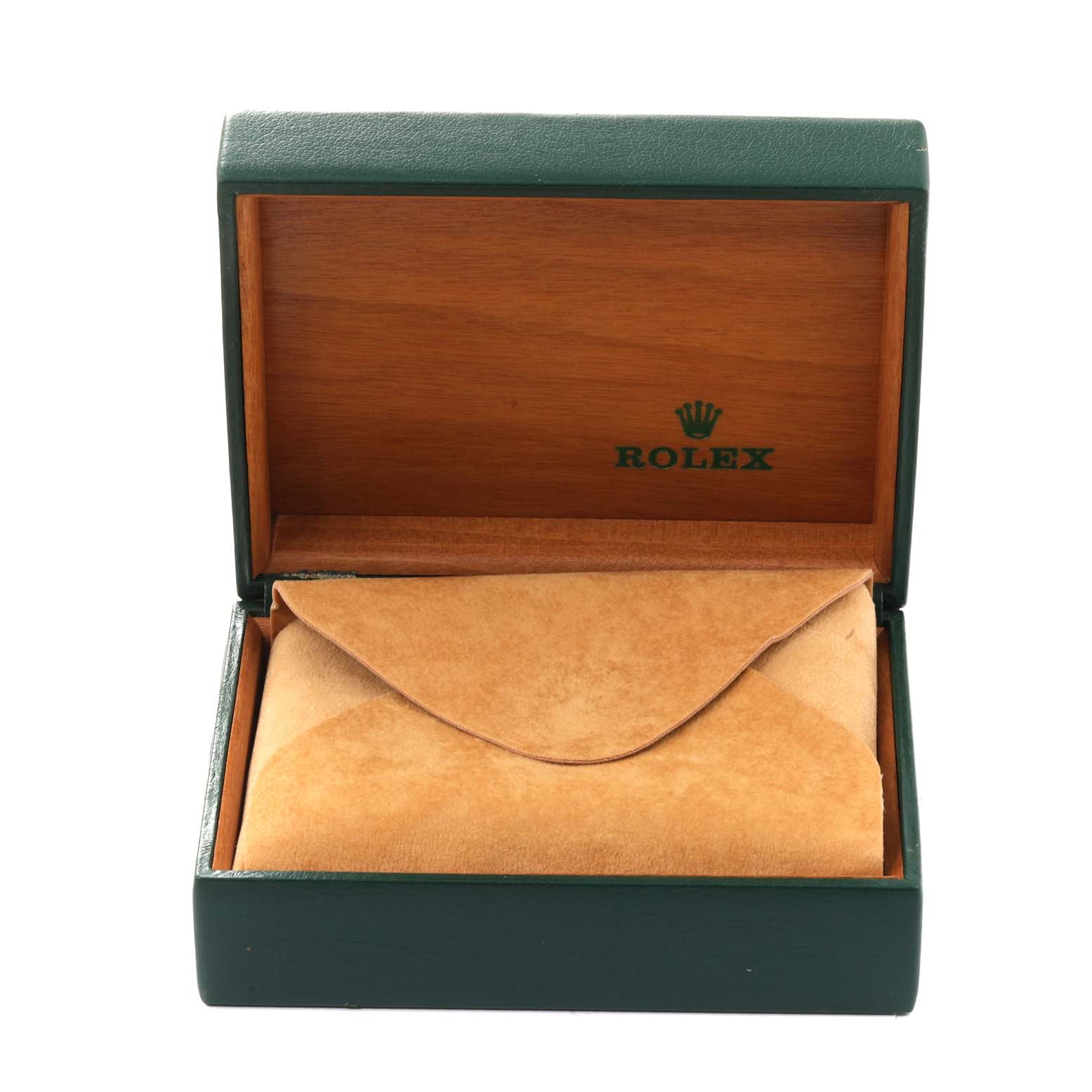 This image shows the open box for a Rolex Oyster Perpetual 67180 Women's Stainless Steel Black Dial 67180 Women's Stainless Steel Black Dial watch, revealing the inner packaging but not the watch itself.