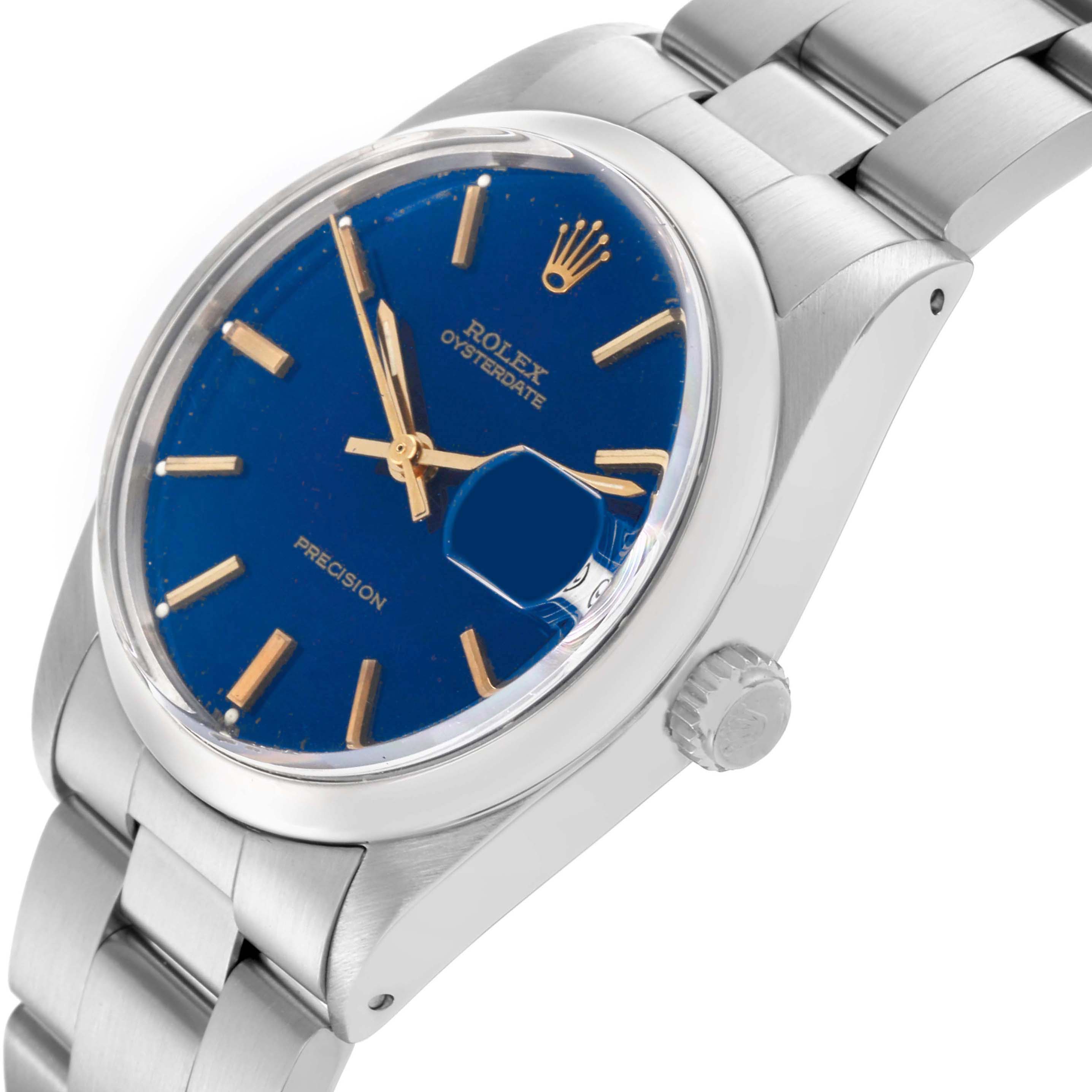 The Rolex Date 6694 Men's Stainless Steel Blue Dial 6694 Men's Stainless Steel Blue Dial watch is shown at a slight angle, displaying the dial, crown, and bracelet link details.