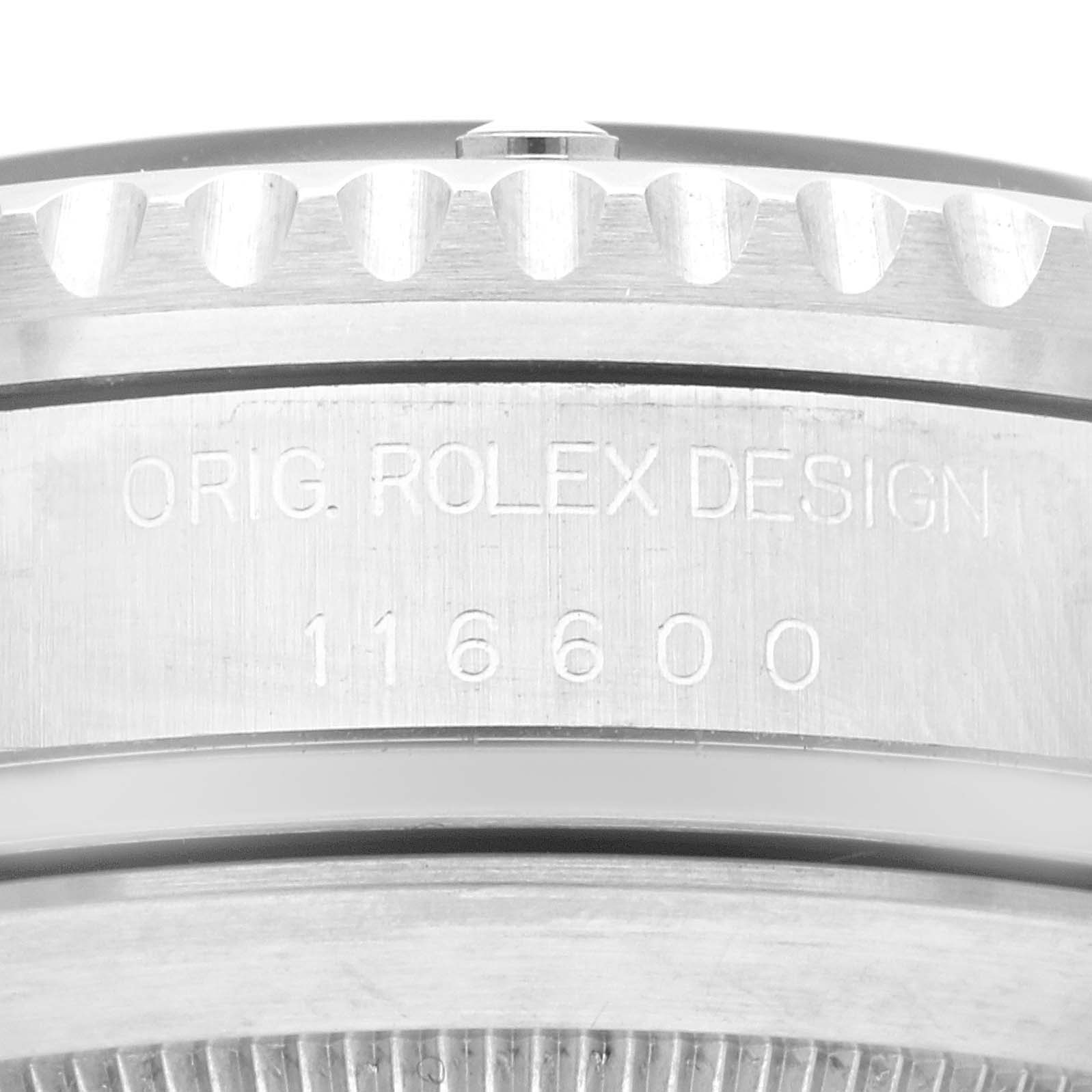 This image shows a close-up of the side of a Sea-Dweller Rolex watch, highlighting the engraved model number 116600.