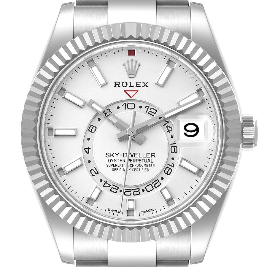 Rolex Sky-Dweller Silver Dial Steel White Gold Mens Watch 326934 Unworn SwissWatchExpo