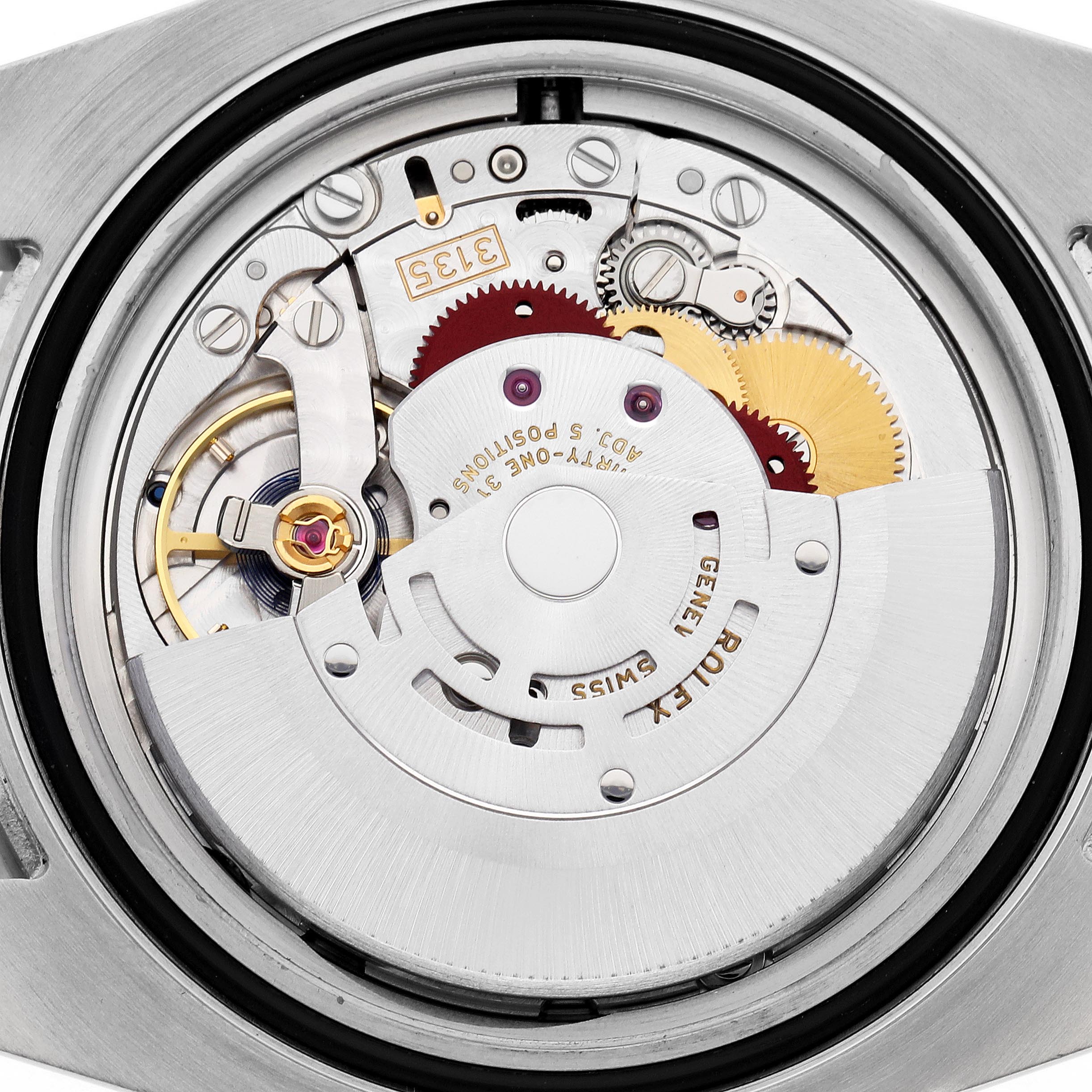 The image shows the internal movement of a Rolex Submariner 116610LN-0001 Men's Stainless Steel Black Dial 116610LN-0001 Men's Stainless Steel Black Dial watch from a top-down angle.