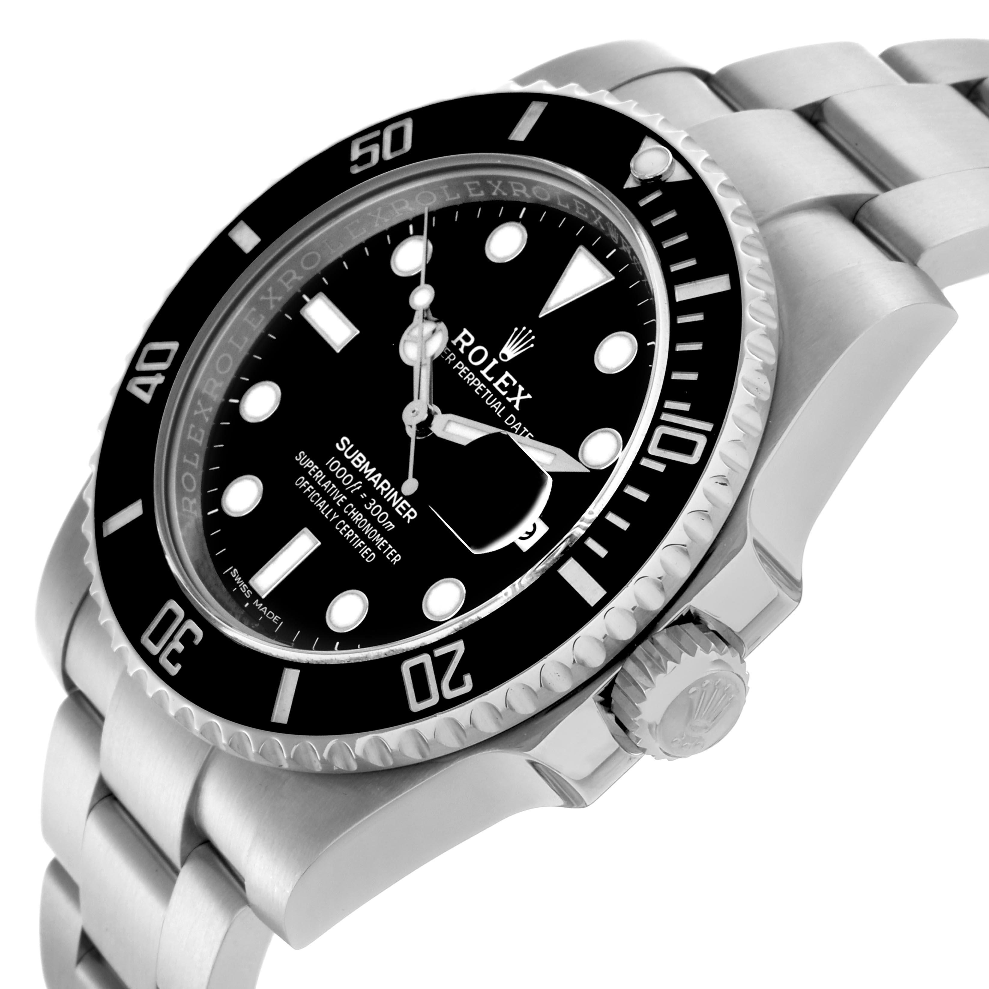The Rolex Submariner 116610LN-0001 Men's Stainless Steel Black Dial 116610LN-0001 Men's Stainless Steel Black Dial watch is shown at an angled close-up, highlighting the dial, bezel, crown, and bracelet.
