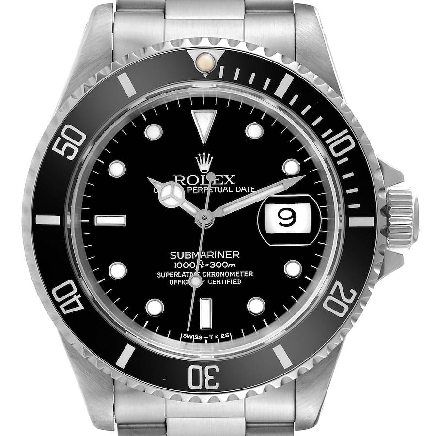 Rolex Submariner Date Black Frosted Dial Steel Mens Watch 16610 Box Papers SwissWatchExpo