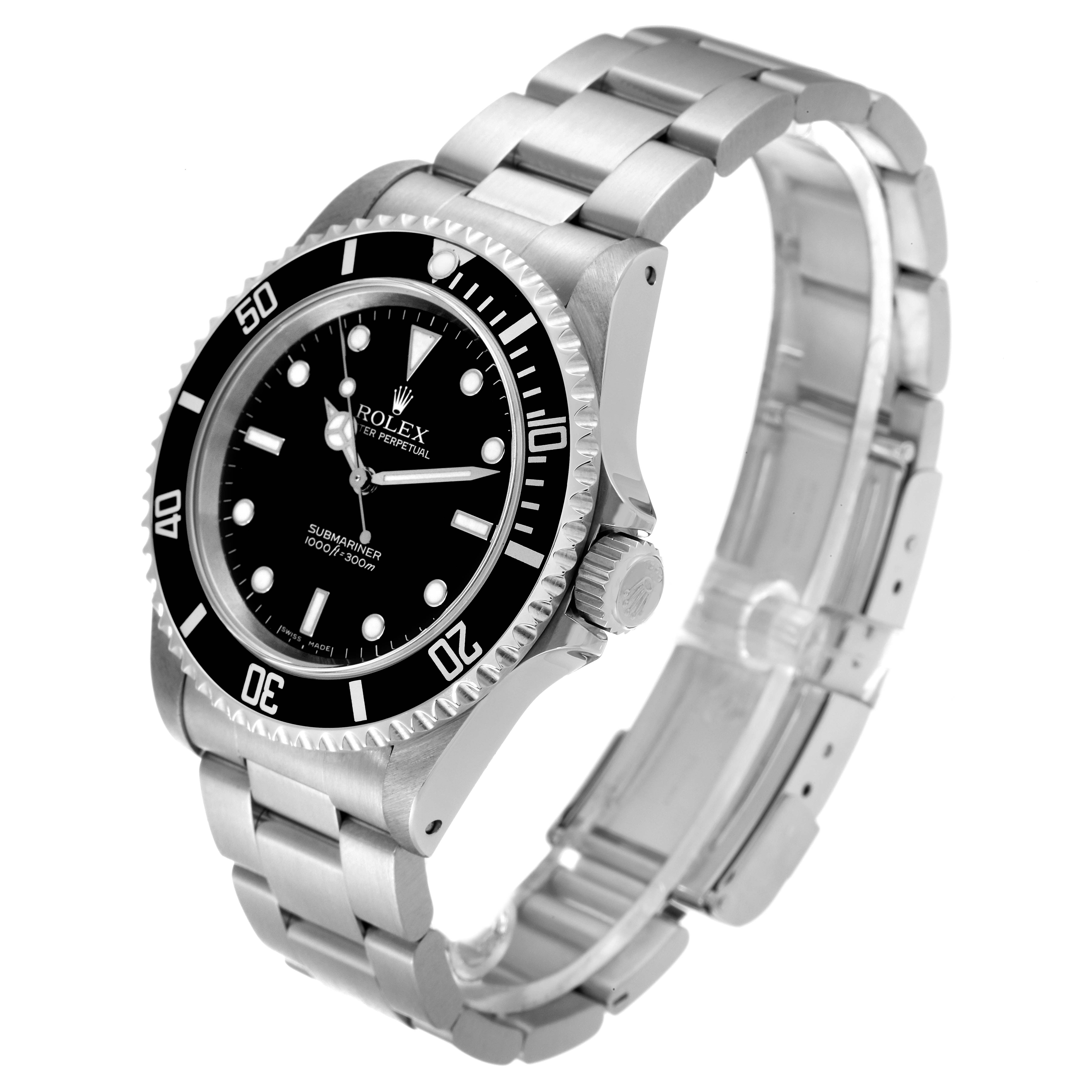 This Rolex Submariner 14060M Men's Stainless Steel Black Dial 14060M Men's Stainless Steel Black Dial watch is shown at a three-quarter angle, highlighting the face, bezel, and bracelet.