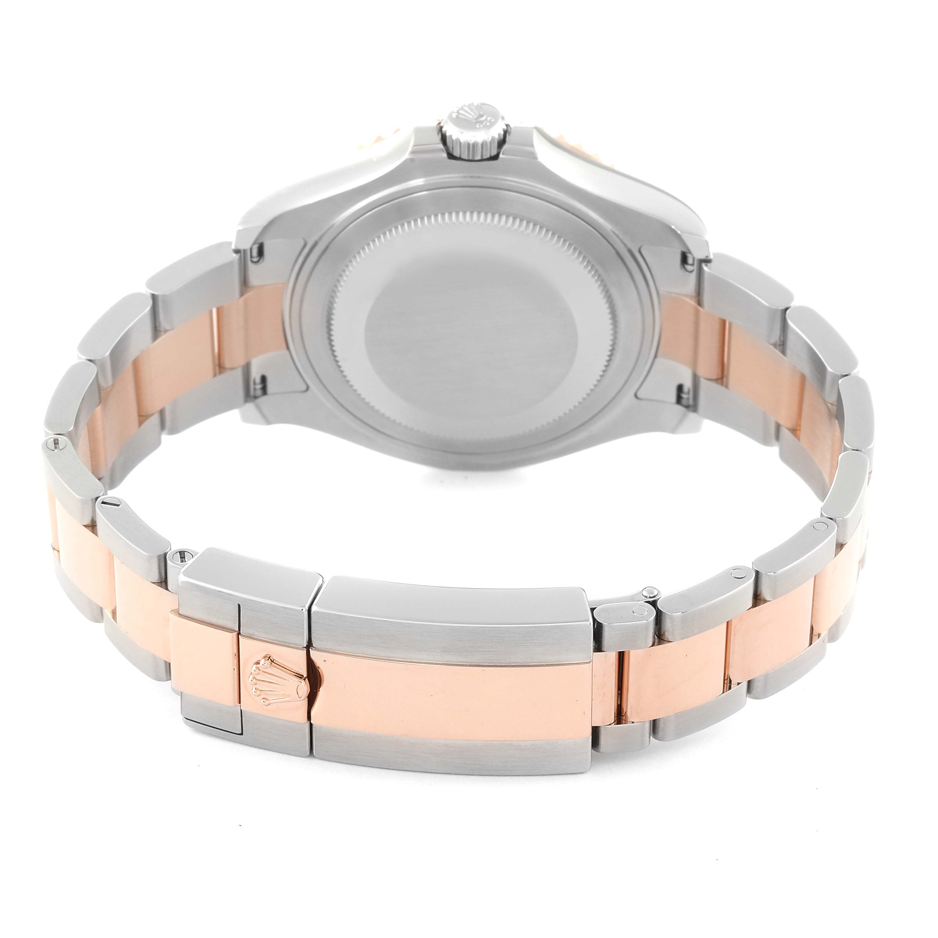 The image shows the back case and bracelet of a Rolex Yacht-Master 268621 Men
s Steel and Gold (two tone) Black Dial 268621 Men
s Steel and Gold (two tone) Black Dial watch, angled from the back.