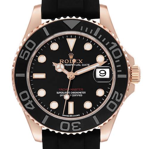 Photo of Rolex Yachtmaster 37 Rose Gold Rubber Strap Mens Watch 268655 Unworn